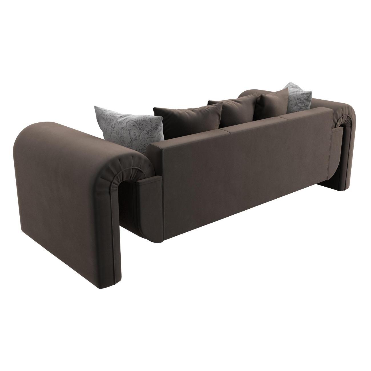 Диван Лига Диванов Волна велюр коричневый, подушки велюр коричневый/велюр серый с узором