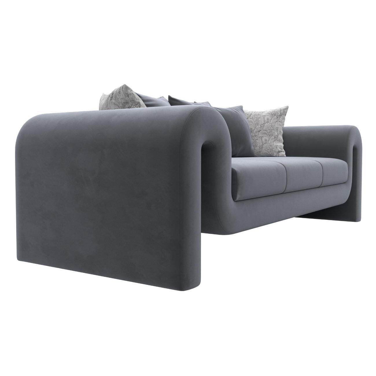 Диван Лига Диванов Волна велюр серый, подушки велюр серый/велюр серый с узором