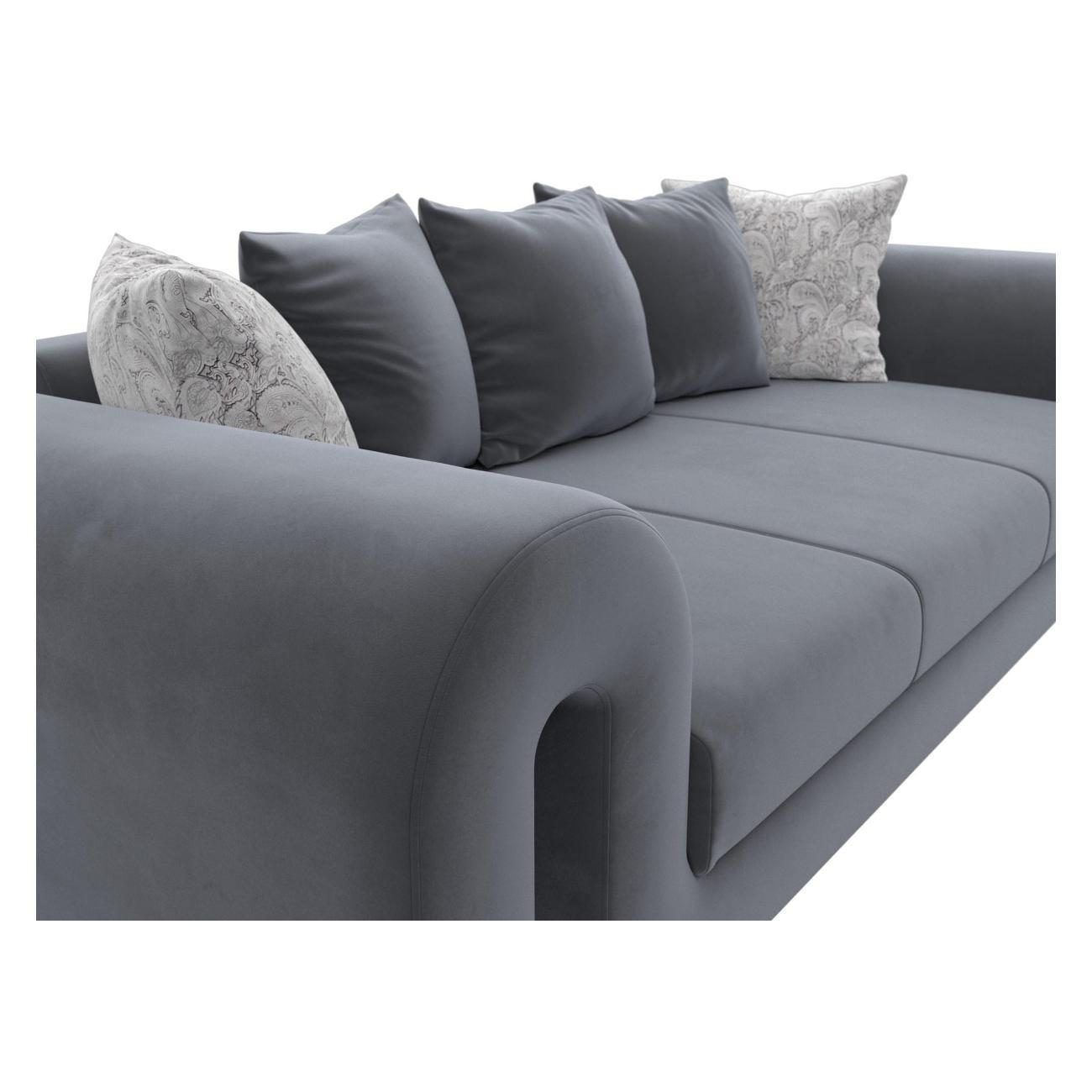 Диван Лига Диванов Волна велюр серый, подушки велюр серый/велюр серый с узором