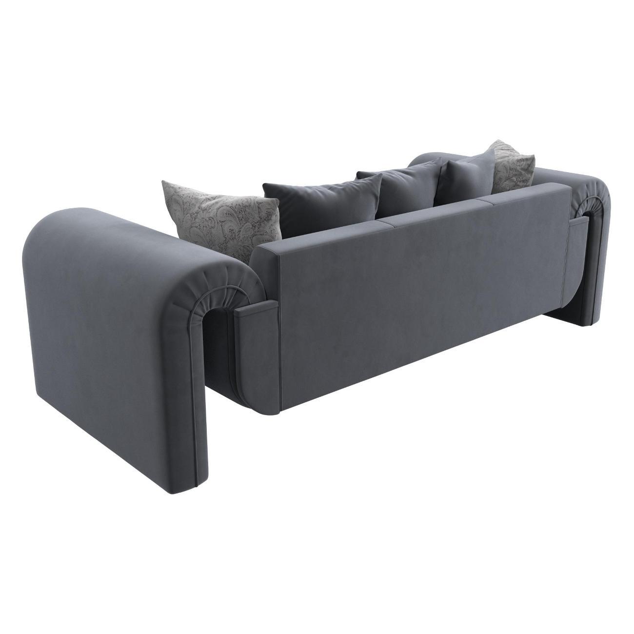 Диван Лига Диванов Волна велюр серый, подушки велюр серый/велюр серый с узором