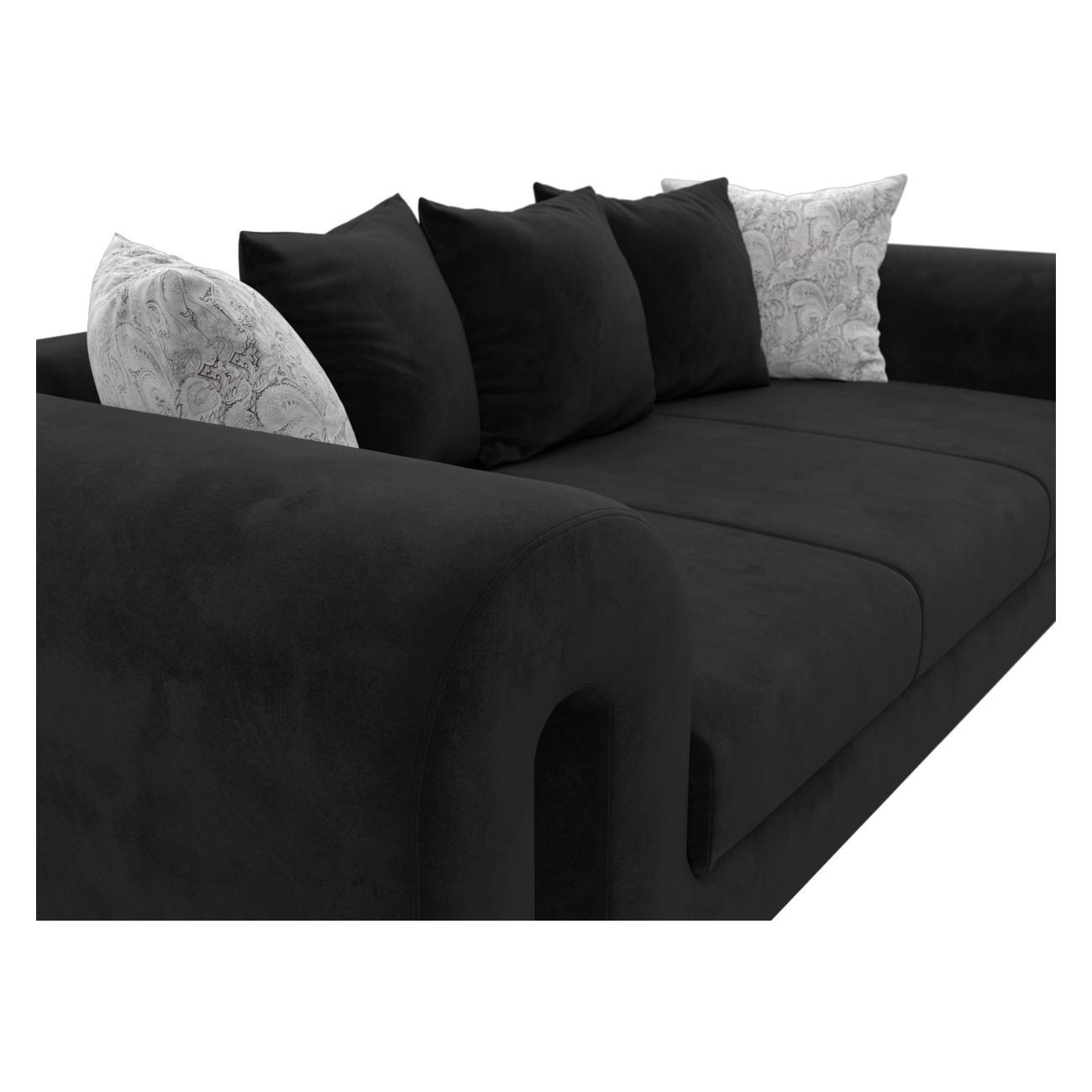 Диван Лига Диванов Волна велюр черный, подушки велюр черный/велюр серый с узором