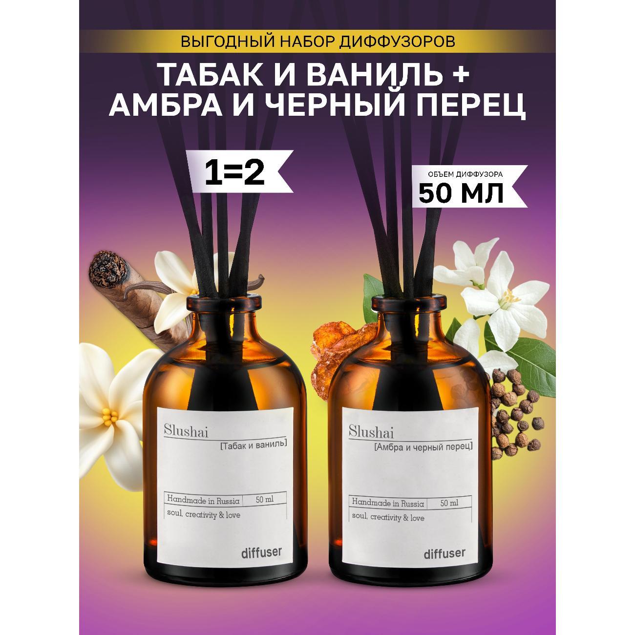 Аромадиффузор для дома Slushai Табак и ваниль & Амбра и черный перец