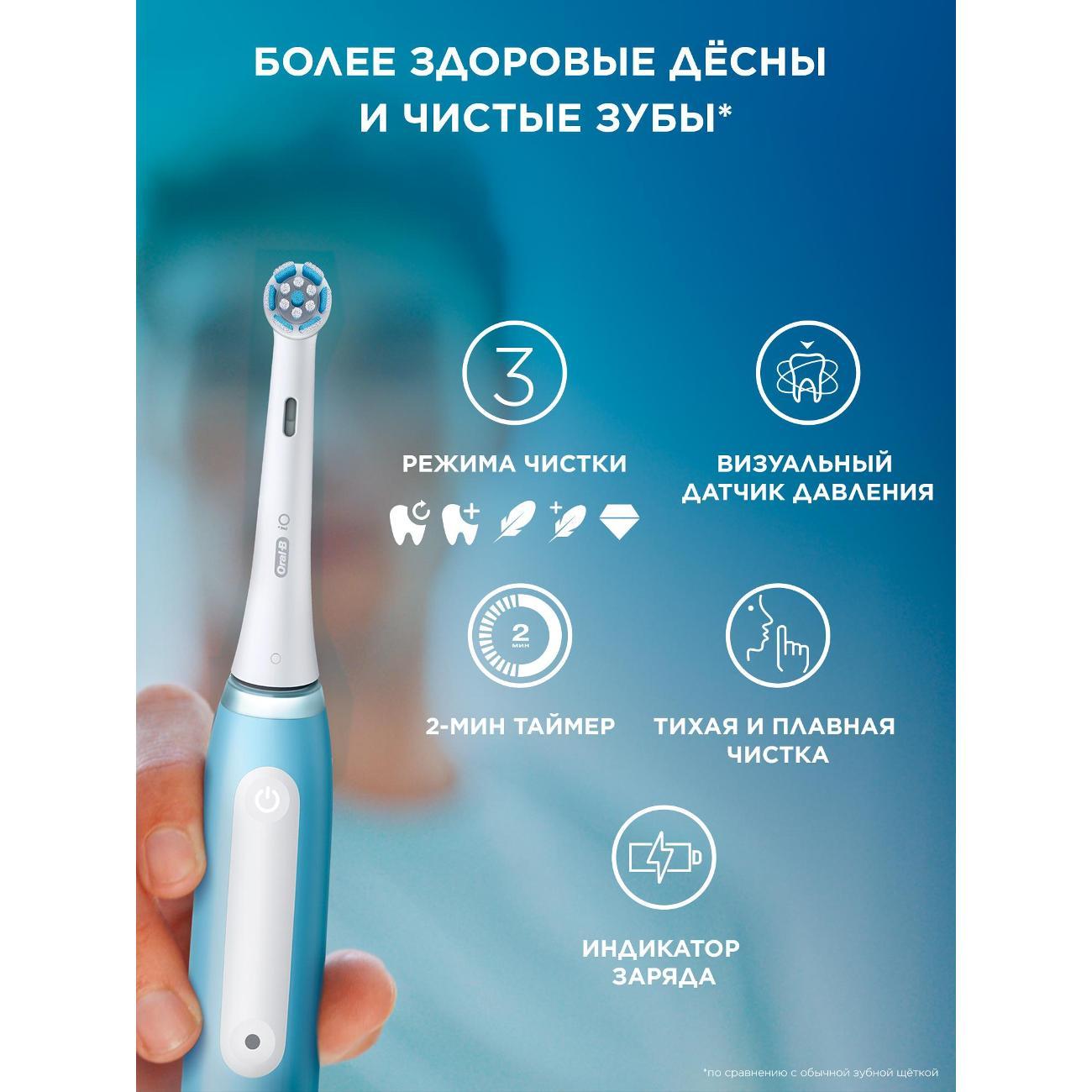 Электрическая зубная щетка Oral-B iO 3 Ice Blue + Насадки Ultimate Clean, 4 шт