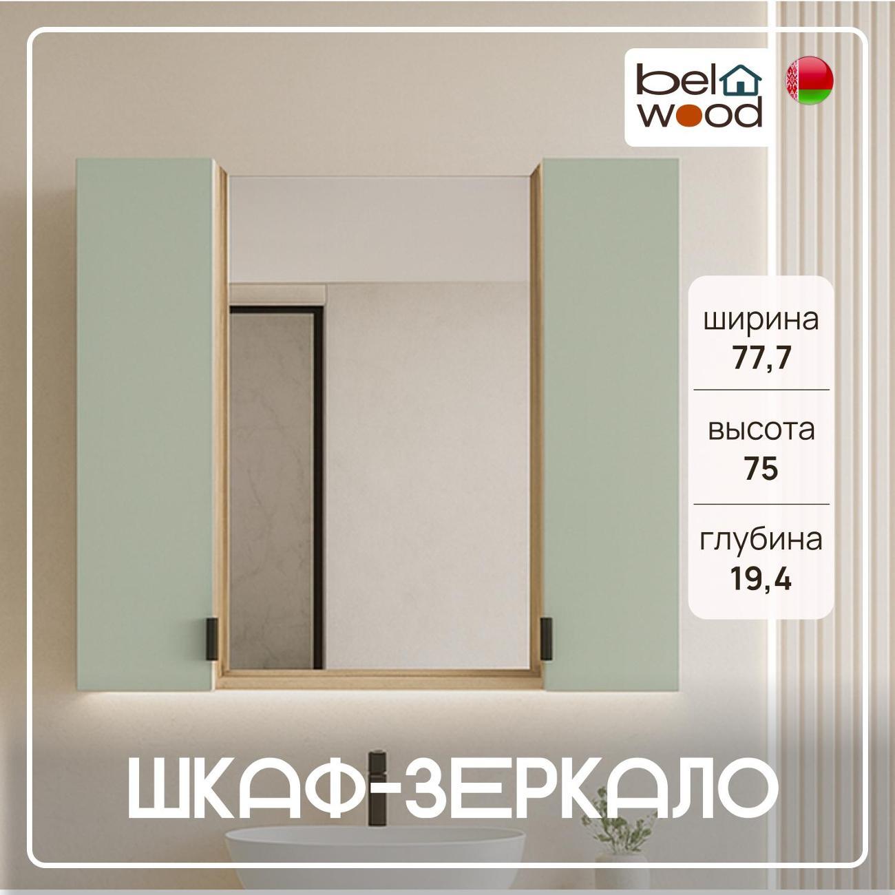 Шкаф для ванной комнаты Белвуд 2DZ Дуб Наварра Мятный