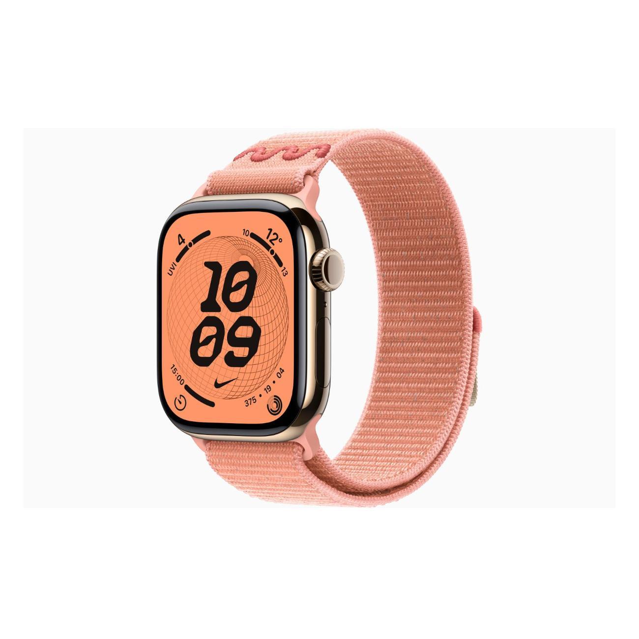 Смарт-часы Apple Watch Series 11 Titanium Gold 46mm GPS Textile Nike Sport Loop Alpenglow розовый