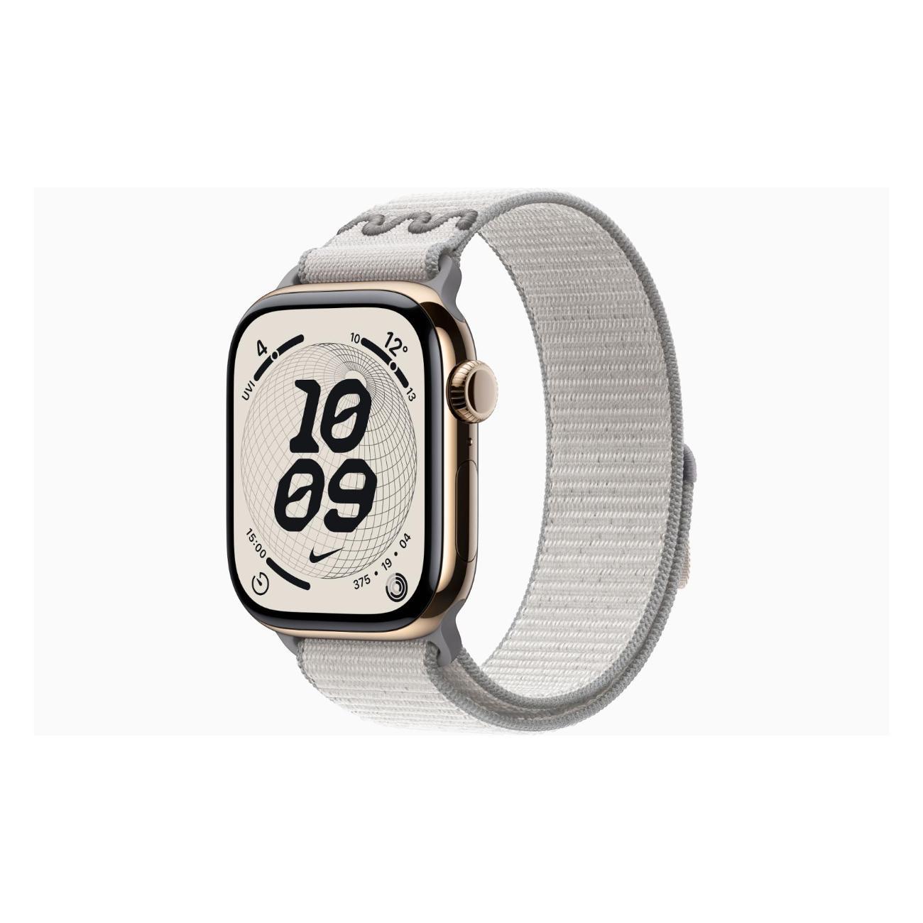 Смарт-часы Apple Watch Series 11 Titanium Gold 46mm GPS Textile Nike Sport Loop Veiled серый