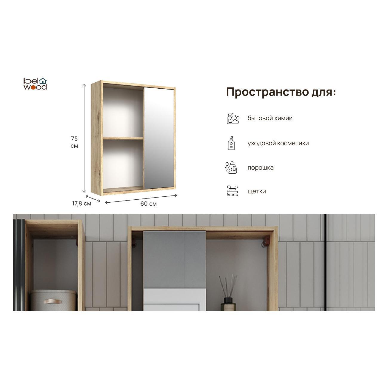 Шкаф для ванной комнаты Белвуд 1DZ Дуб Наварра