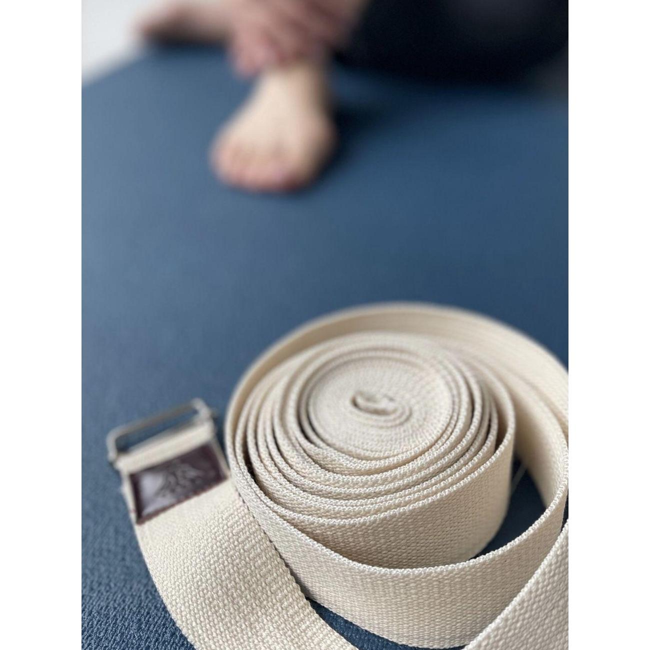 Ремень для йоги Ramayoga хлопковый Де люкс, белый, 200х4 см