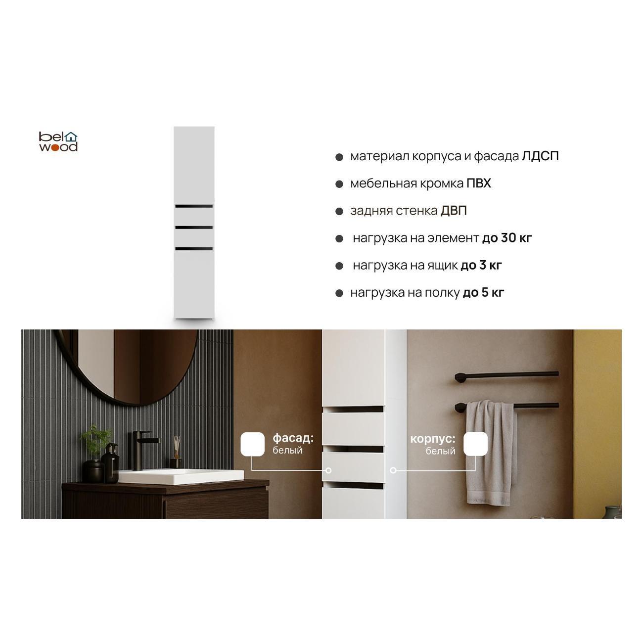 Шкаф для ванной комнаты Белвуд "SOLO" для ванной комнаты REG1D2S1K белый