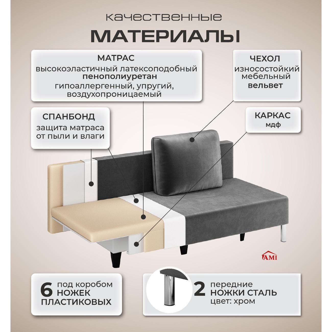 Диван Ami Порту прямой раскладной темно-серый вельвет