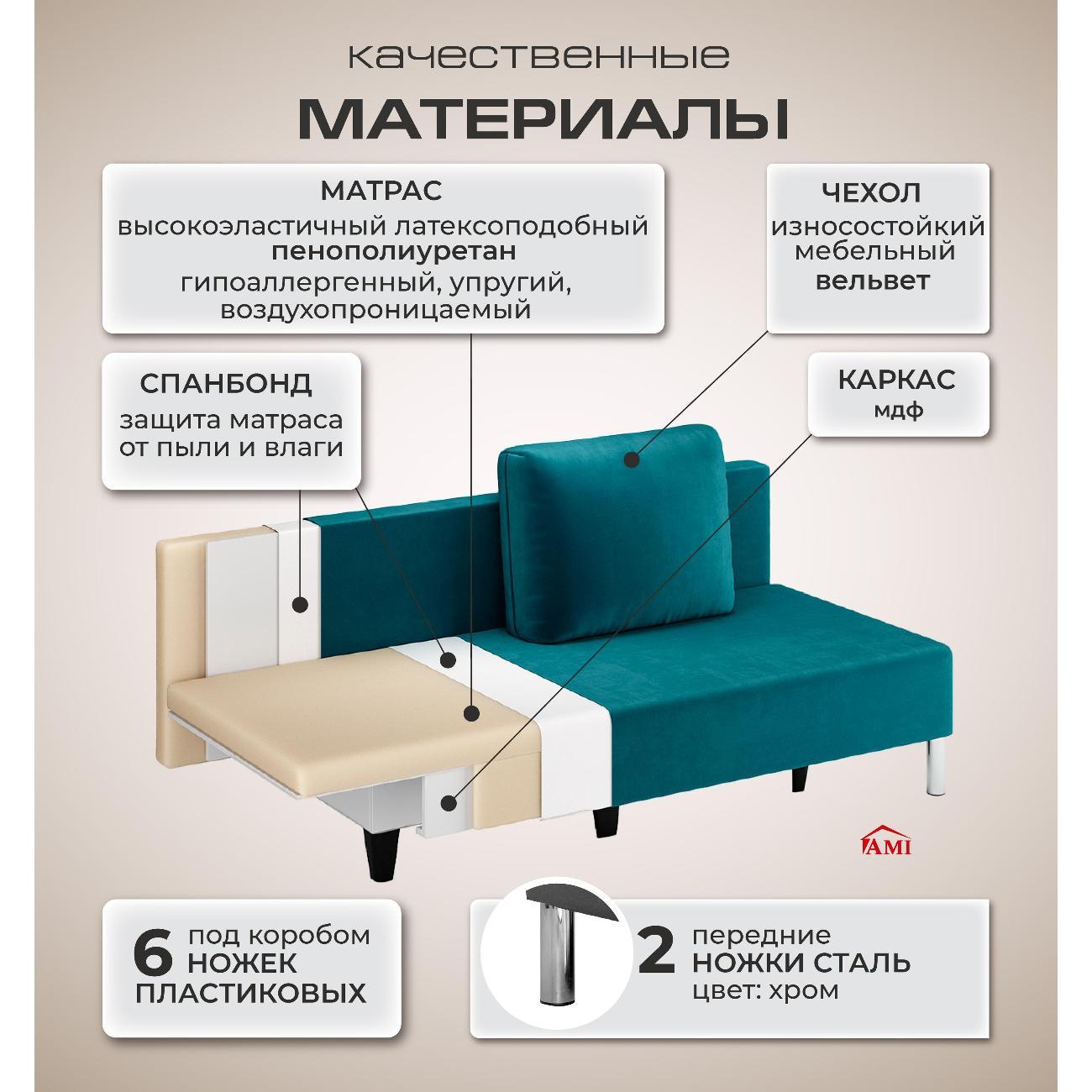 Диван Ami Порту прямой раскладной изумрудный вельвет