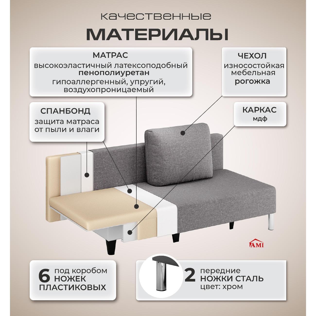 Диван Ami Порту прямой раскладной серая рогожка