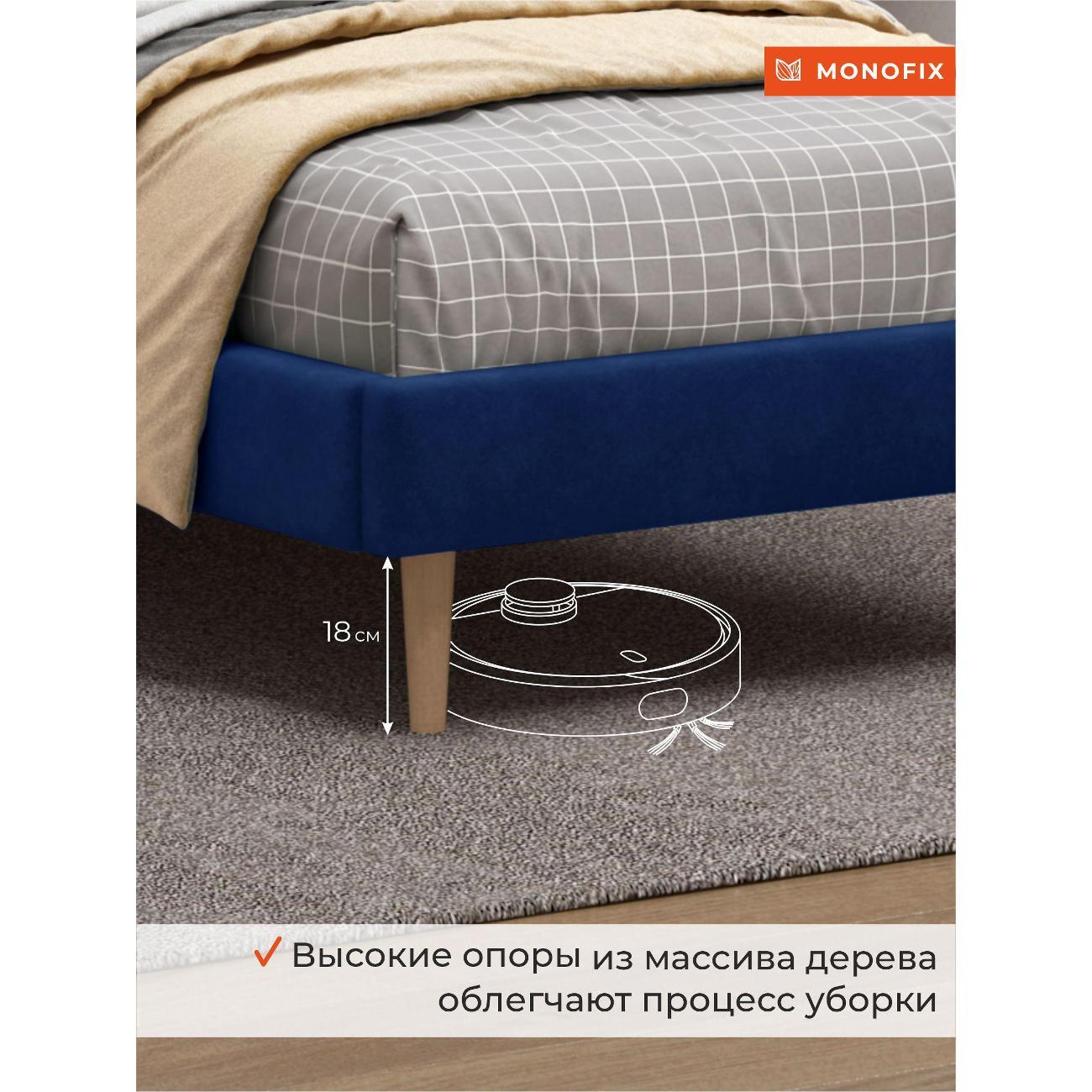 Кровать Monofix ОДОС 90х200, велюр синий №26