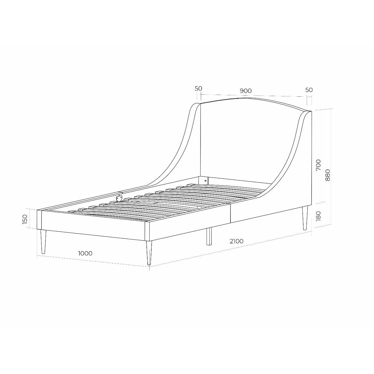 Кровать Monofix ЛОТТИ, 90х200 см, микровелюр серый