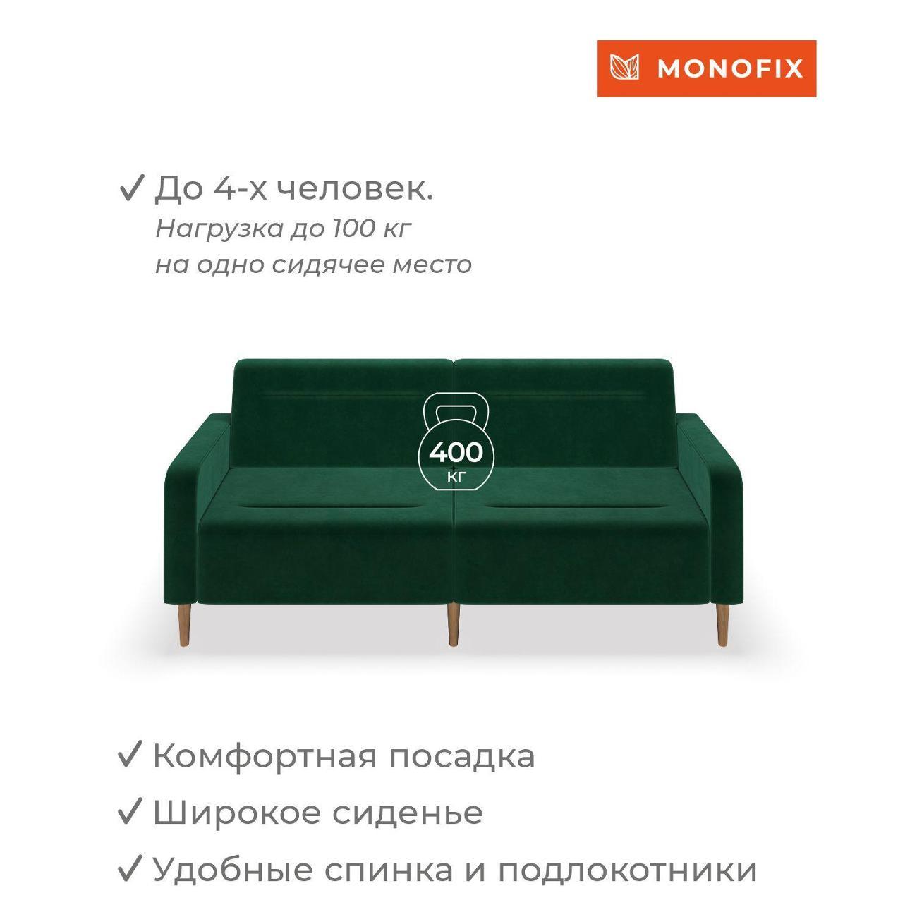 Диван Monofix ФОКСЕТ 202 см, велюр зеленый №33