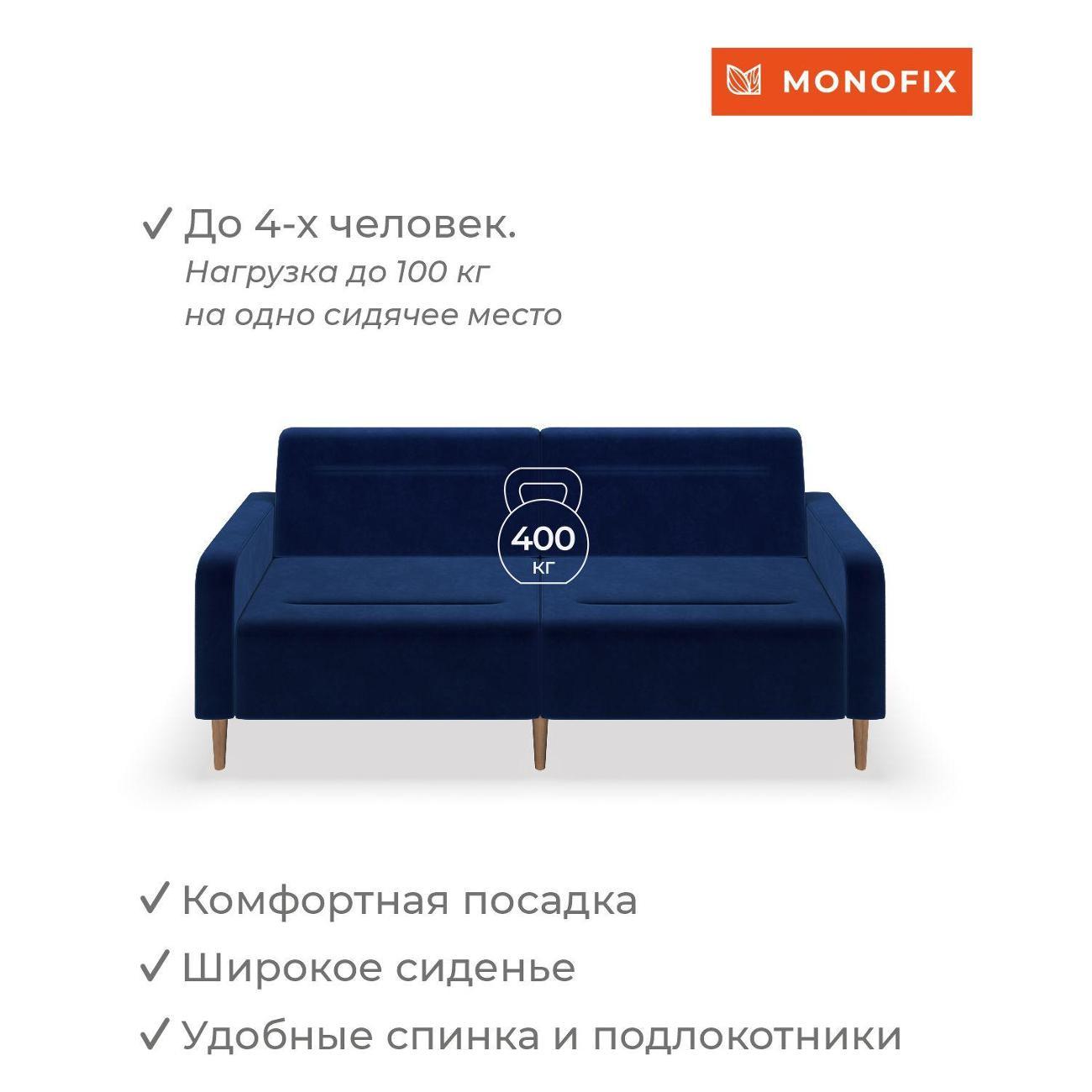 Диван Monofix ФОКСЕТ 202 см, велюр синий №26