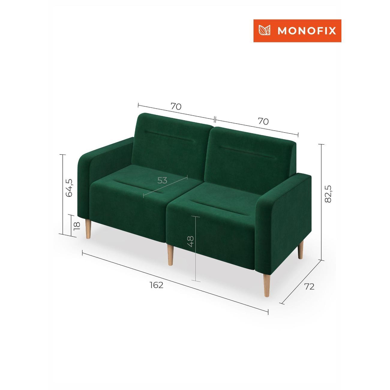 Диван Monofix ФОКСЕТ 162 см, велюр зеленый №33