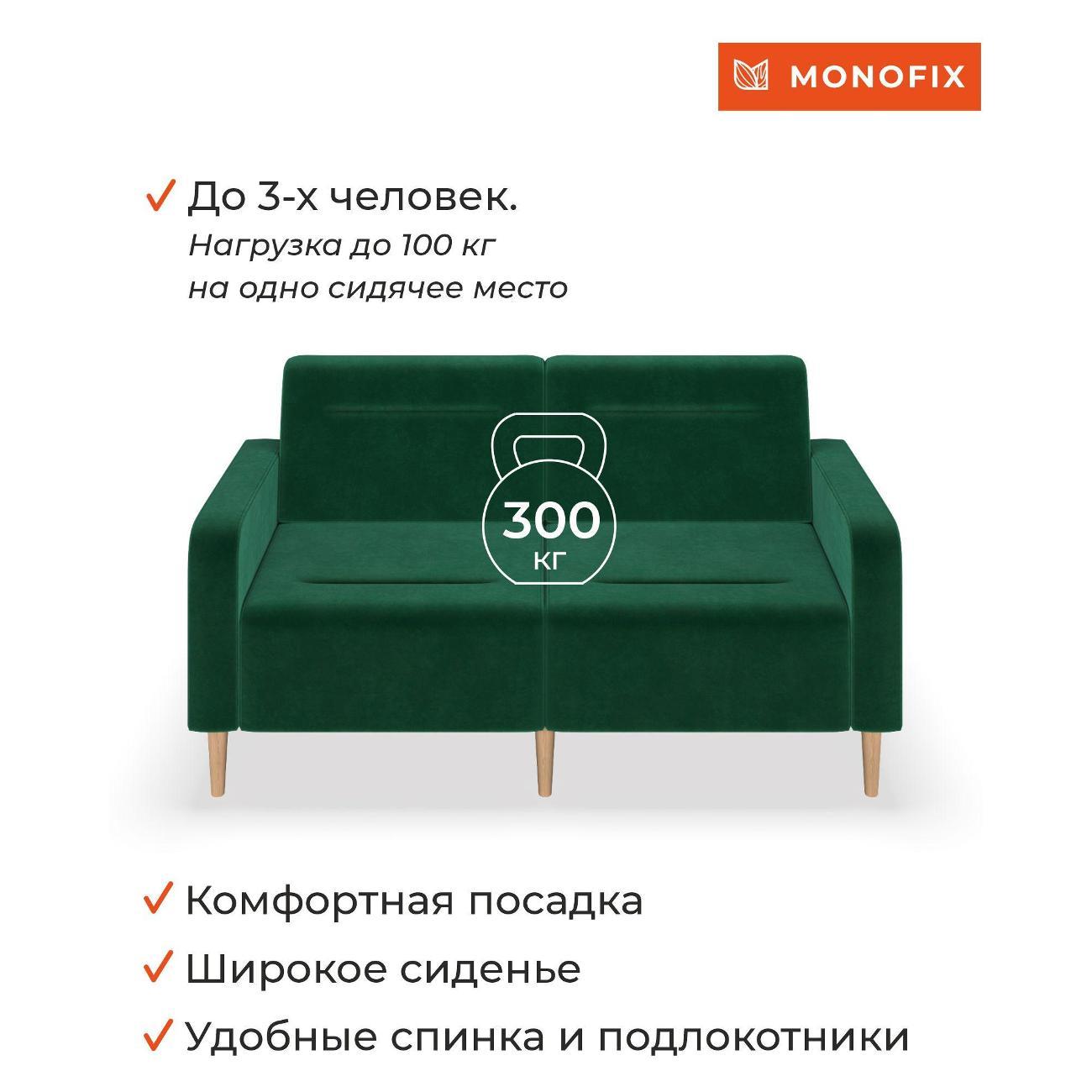 Диван Monofix ФОКСЕТ 162 см, велюр зеленый №33