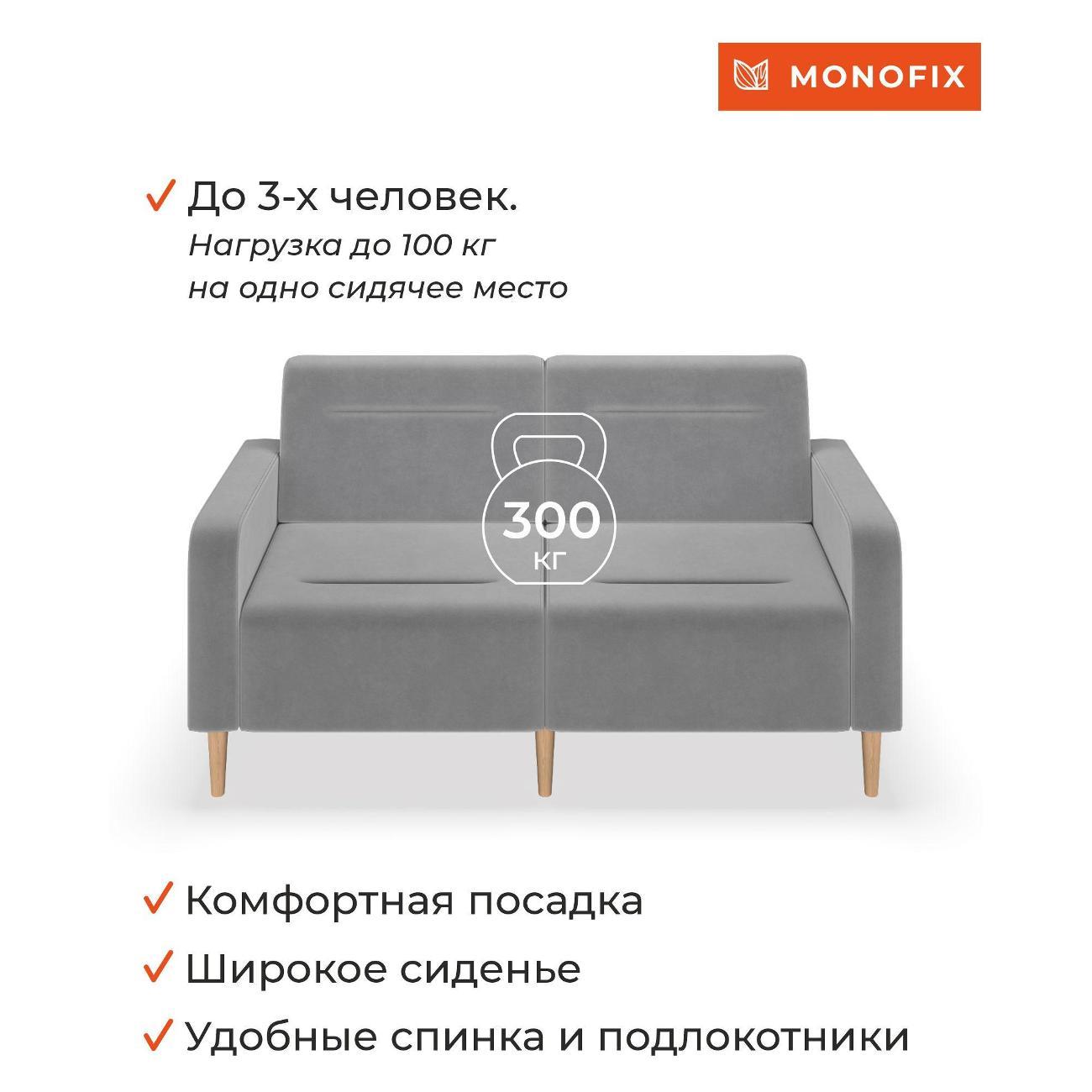 Диван Monofix ФОКСЕТ 162 см, велюр светло-серый №52