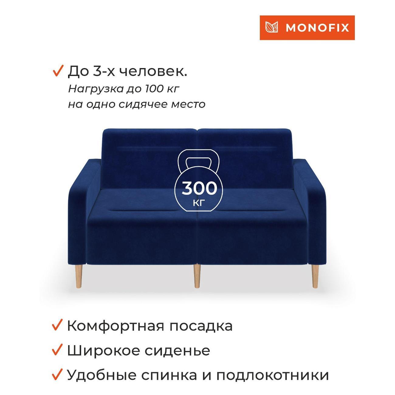 Диван Monofix ФОКСЕТ 162 см, велюр синий №26