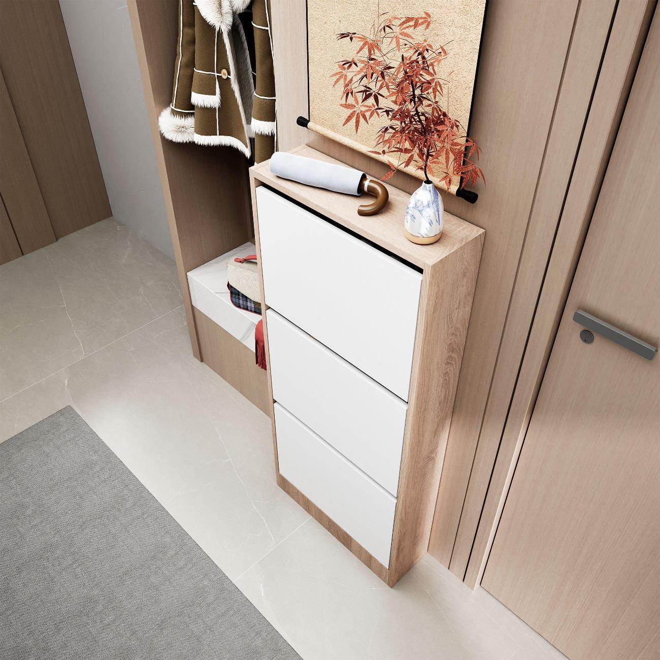 Обувница MFMaster узкая Уно-754-У дуб сонома-белый