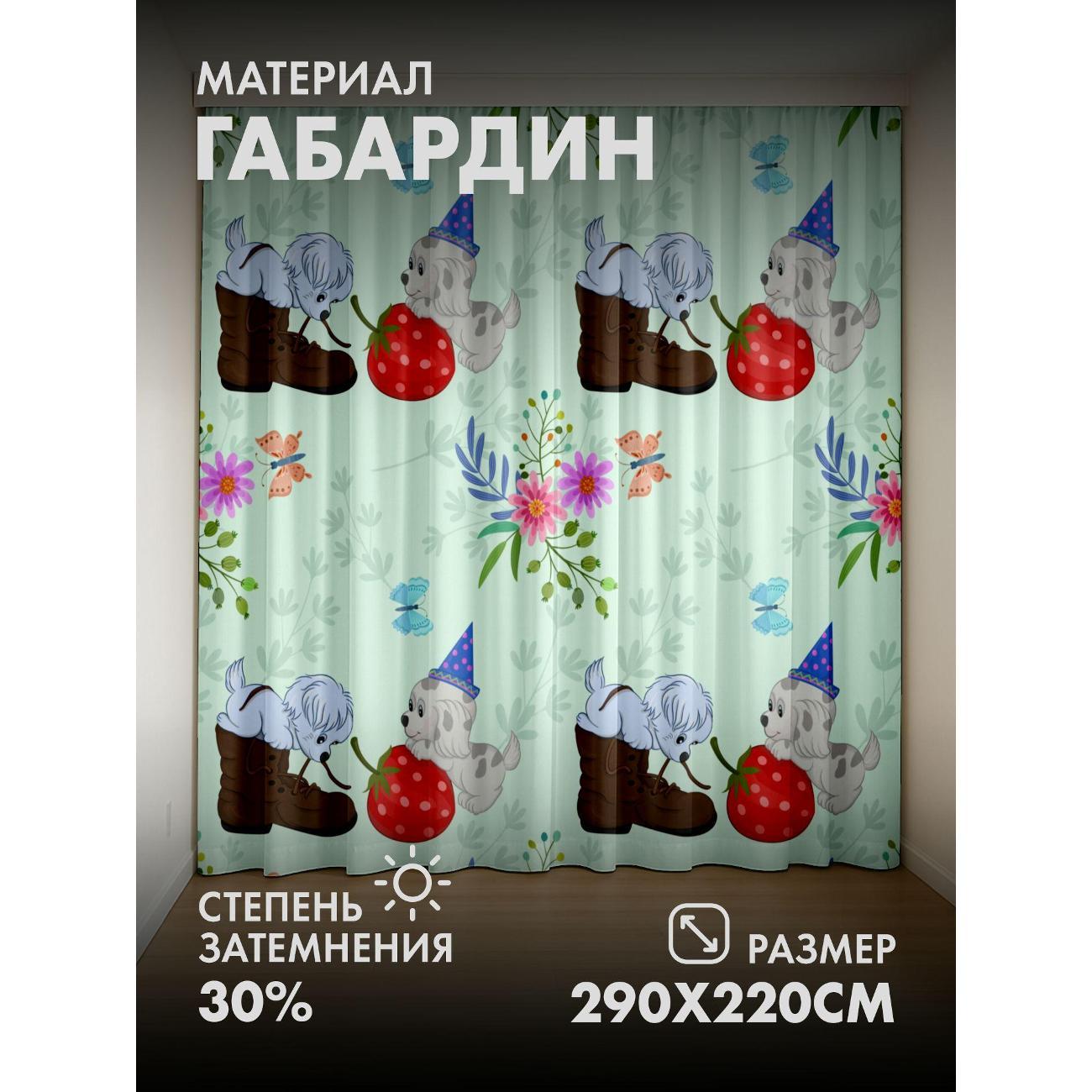 Фотошторы 365home Два щенка, ботинок, клубника (FP2839396) фото