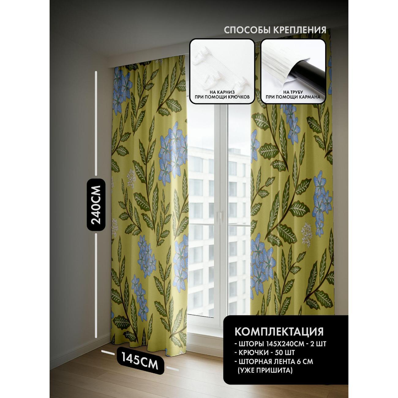 Фотошторы 365home Цветочный узор: голубые цветы (FP183660570)