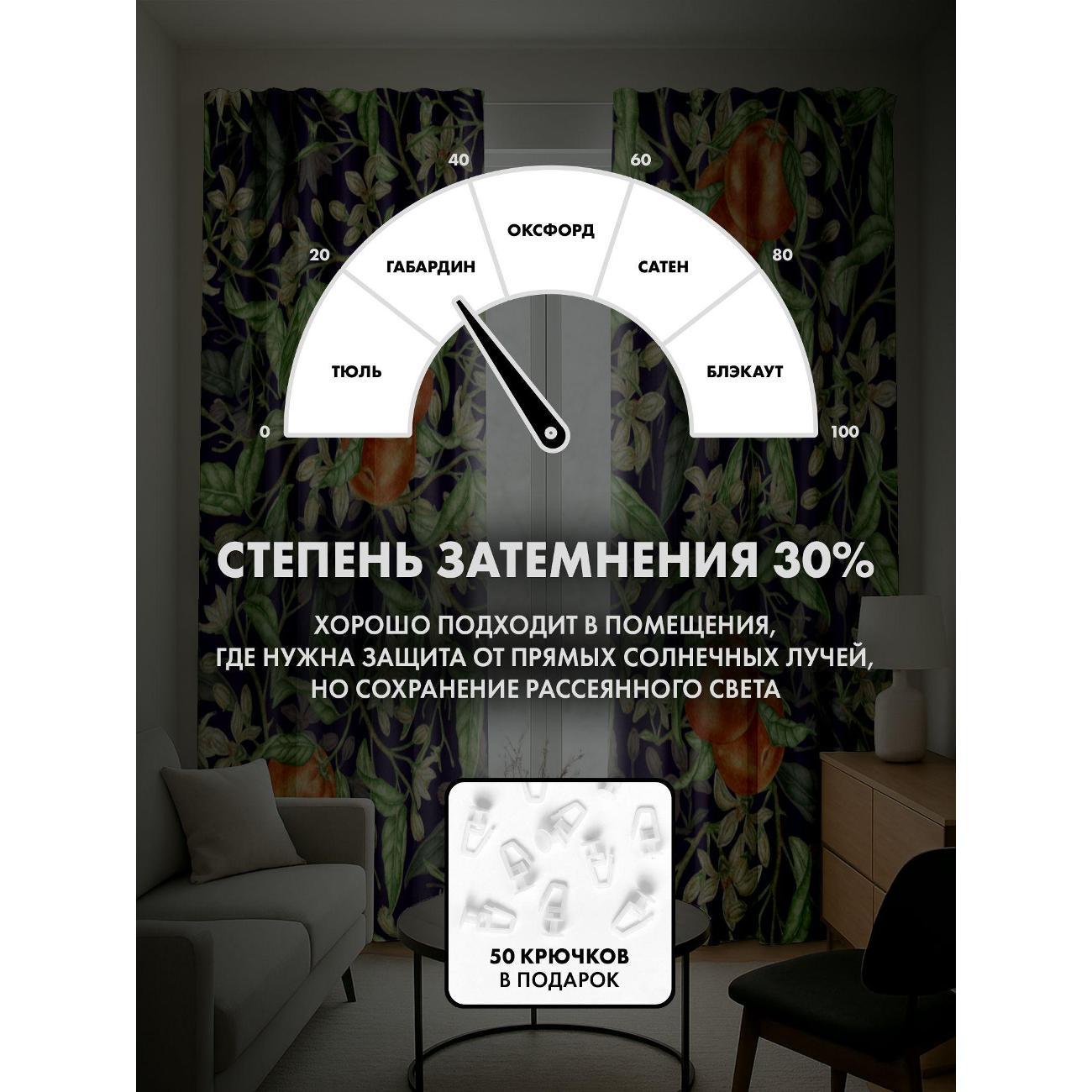 Фотошторы 365home Апельсины, зелёные листья и цветы (FP174476411)