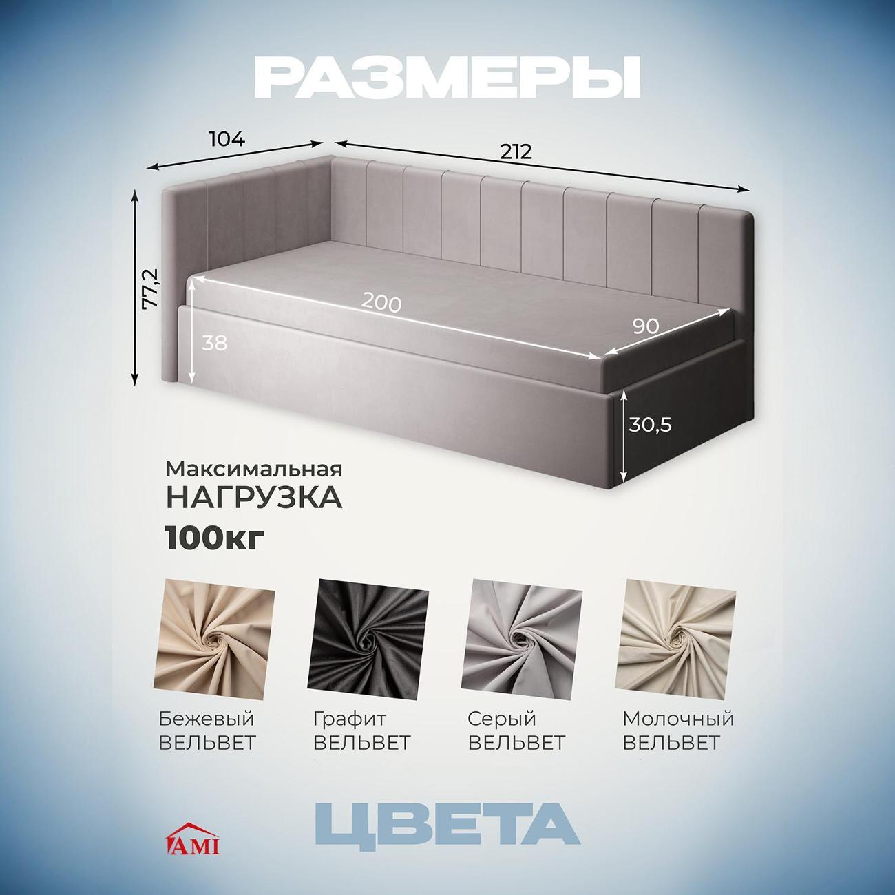 Кровать Ami Монтана серый вельвет