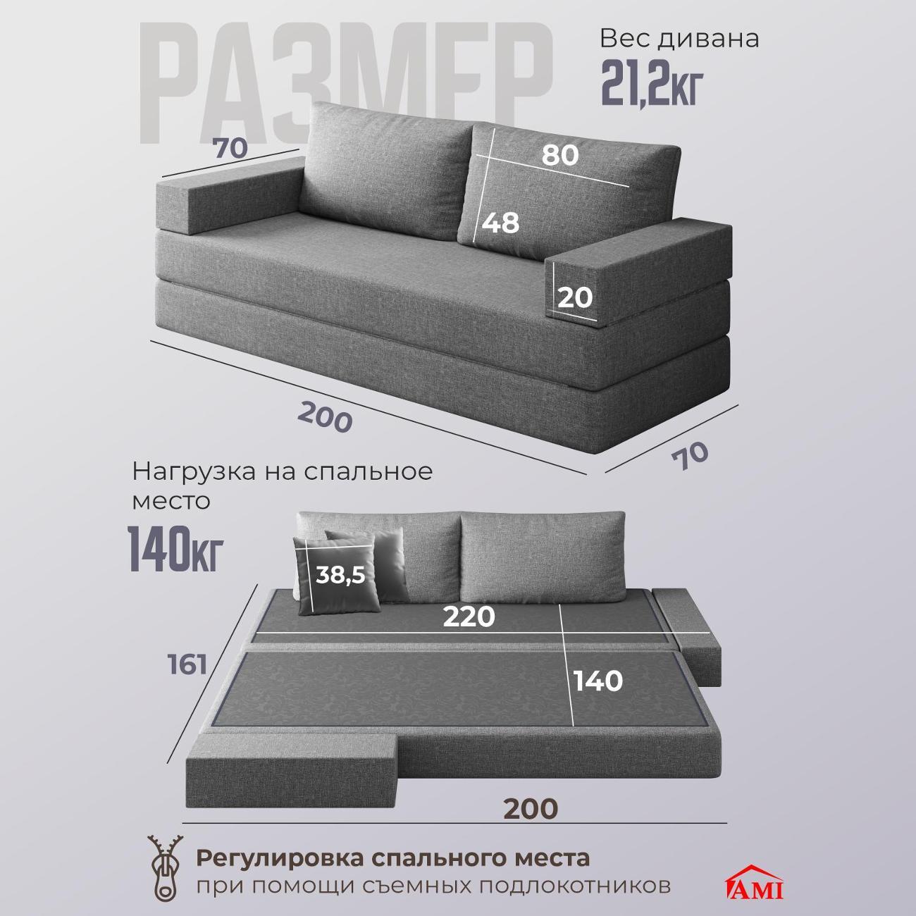 Диван бескаркасный Ami Париж серая рогожка