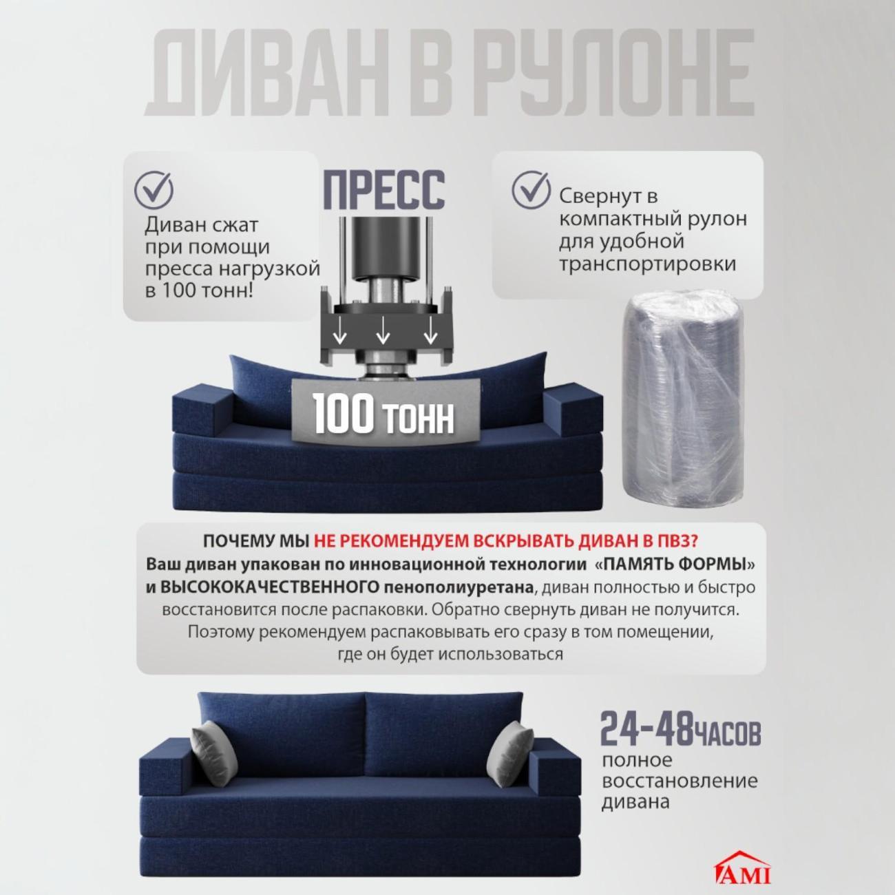 Диван бескаркасный Ami Париж синяя рогожка