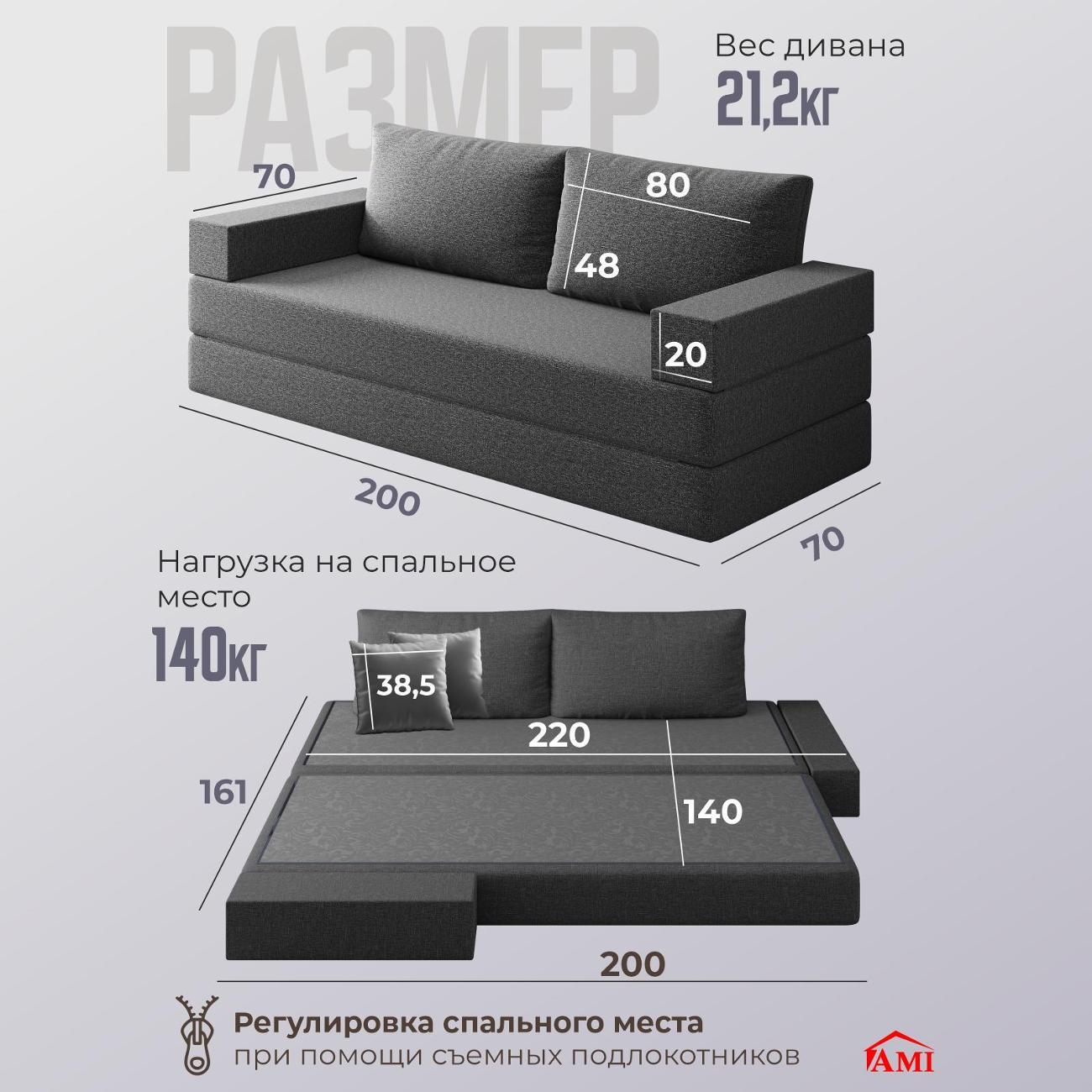 Диван бескаркасный Ami Париж темно-серый флок
