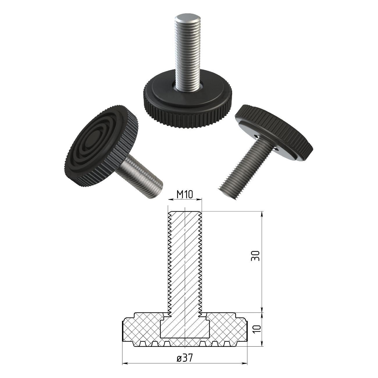 Ножка Parallax для стола одиночная 1075 40х20 черная регулируемая