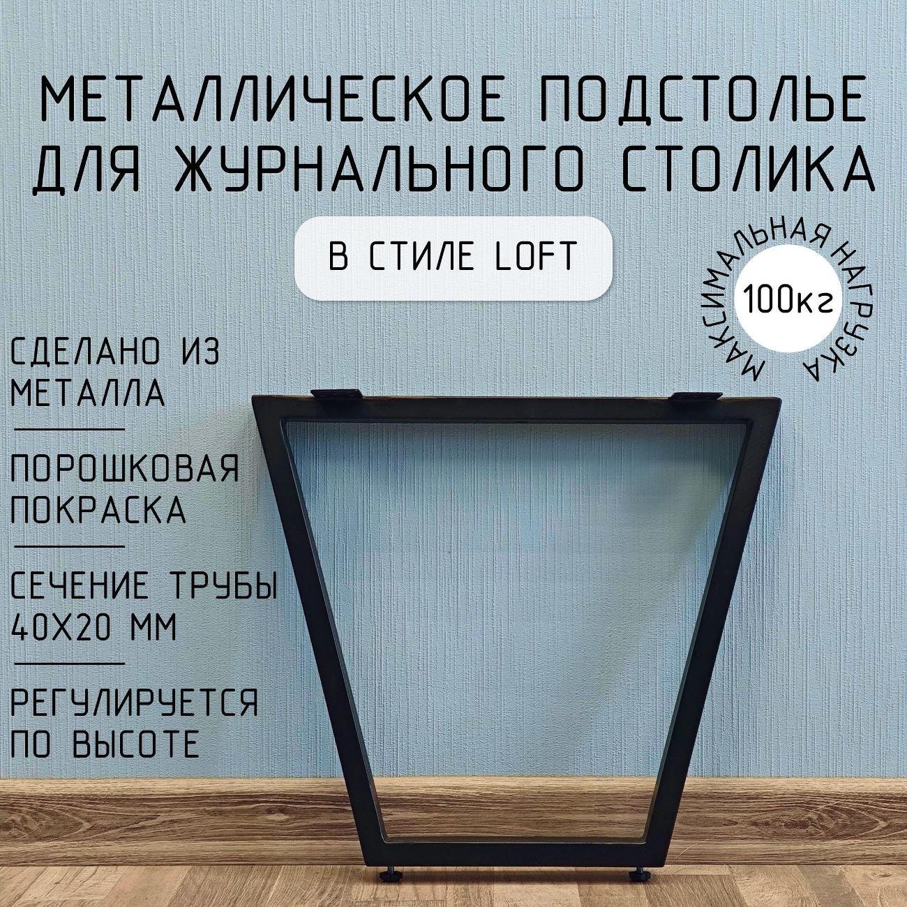 Подстолье Parallax для журнального столика черное с регулировкой Трапеция Лофт 450 350 40 мм барное металлическое 1 шт. 46BX035020045-TRP фото