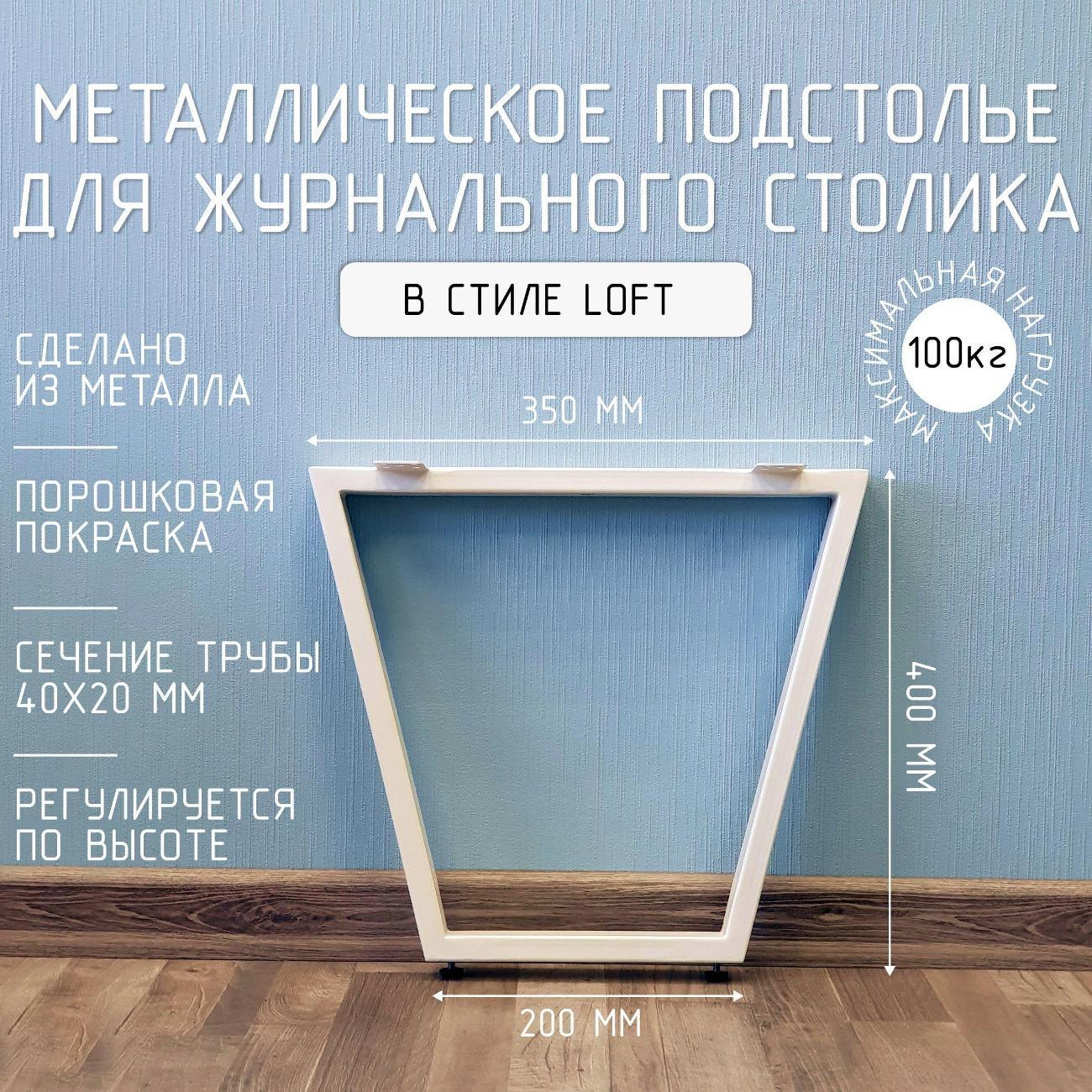 Подстолье Parallax для журнального столика Трапеция Лофт белое, с регулировкой, 400 350 40 мм, барное, металлическое, 1 шт. 46WN035020040-TRP фото