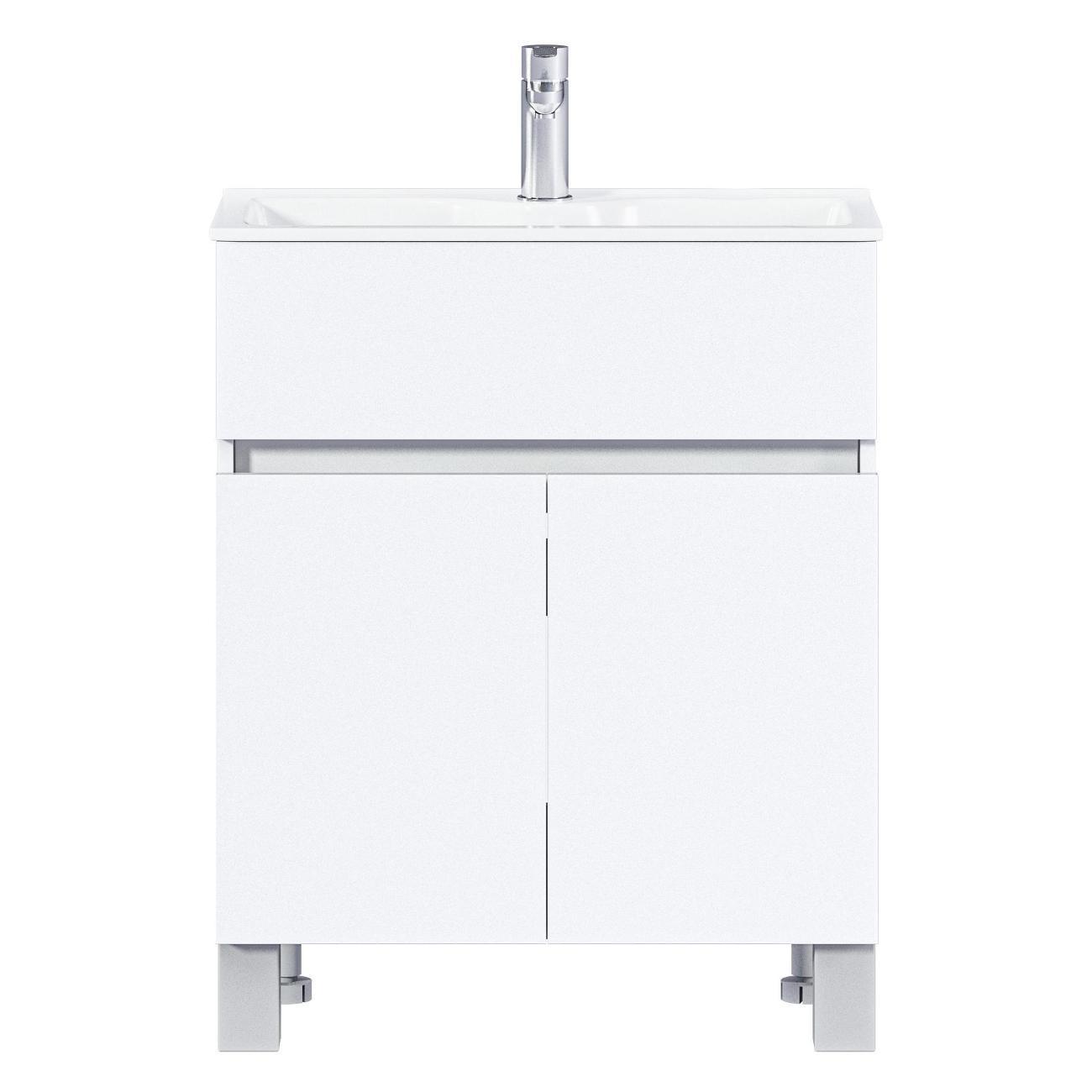 Тумба для ванной 1MARKA с раковиной 60 см напольная цвет Белый глянец Mira У83301