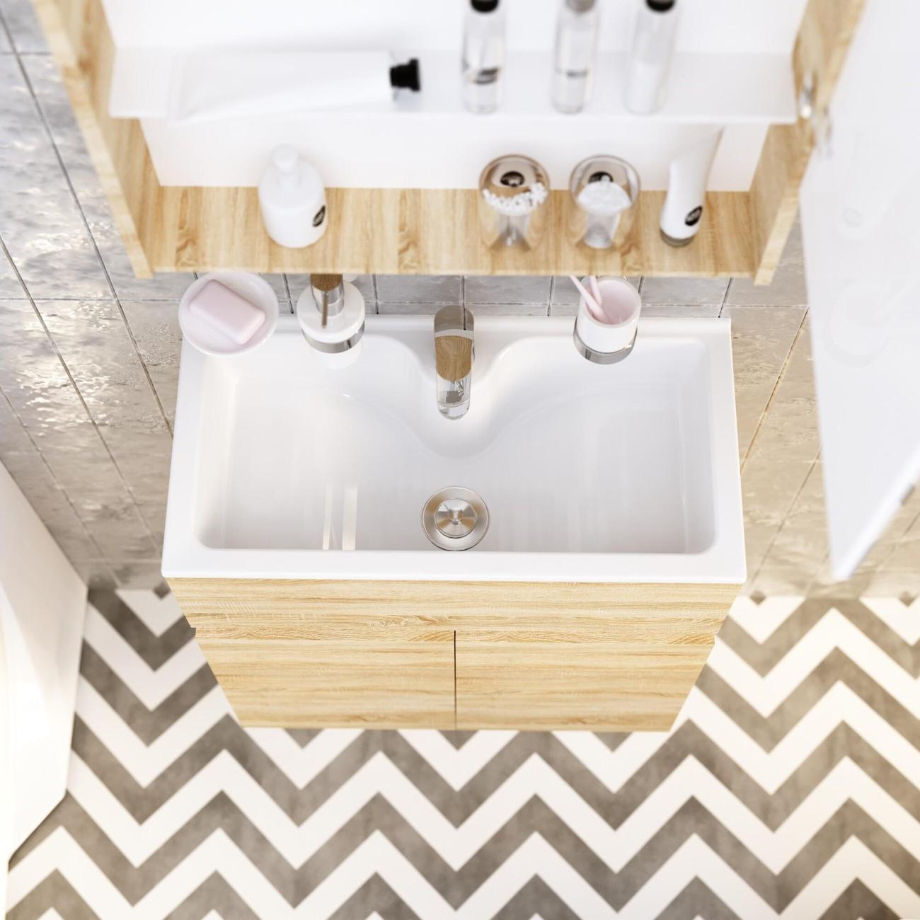 Тумба для ванной 1MARKA с раковиной 60 см напольная цвет Дуб Сонома Mira