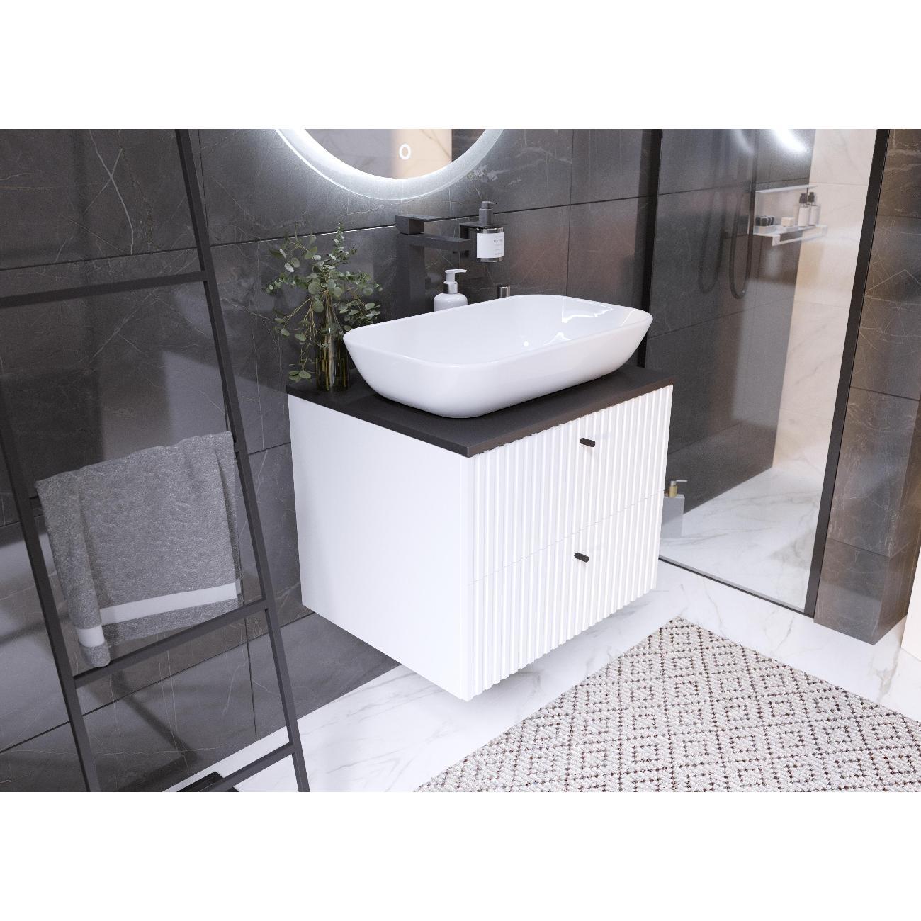 Тумба для ванной 1MARKA Подвесная под раковину 60х50 см, 2 ящика, цвет монолит найт/эмаль белая, Desire 1Марка Ц0000026589