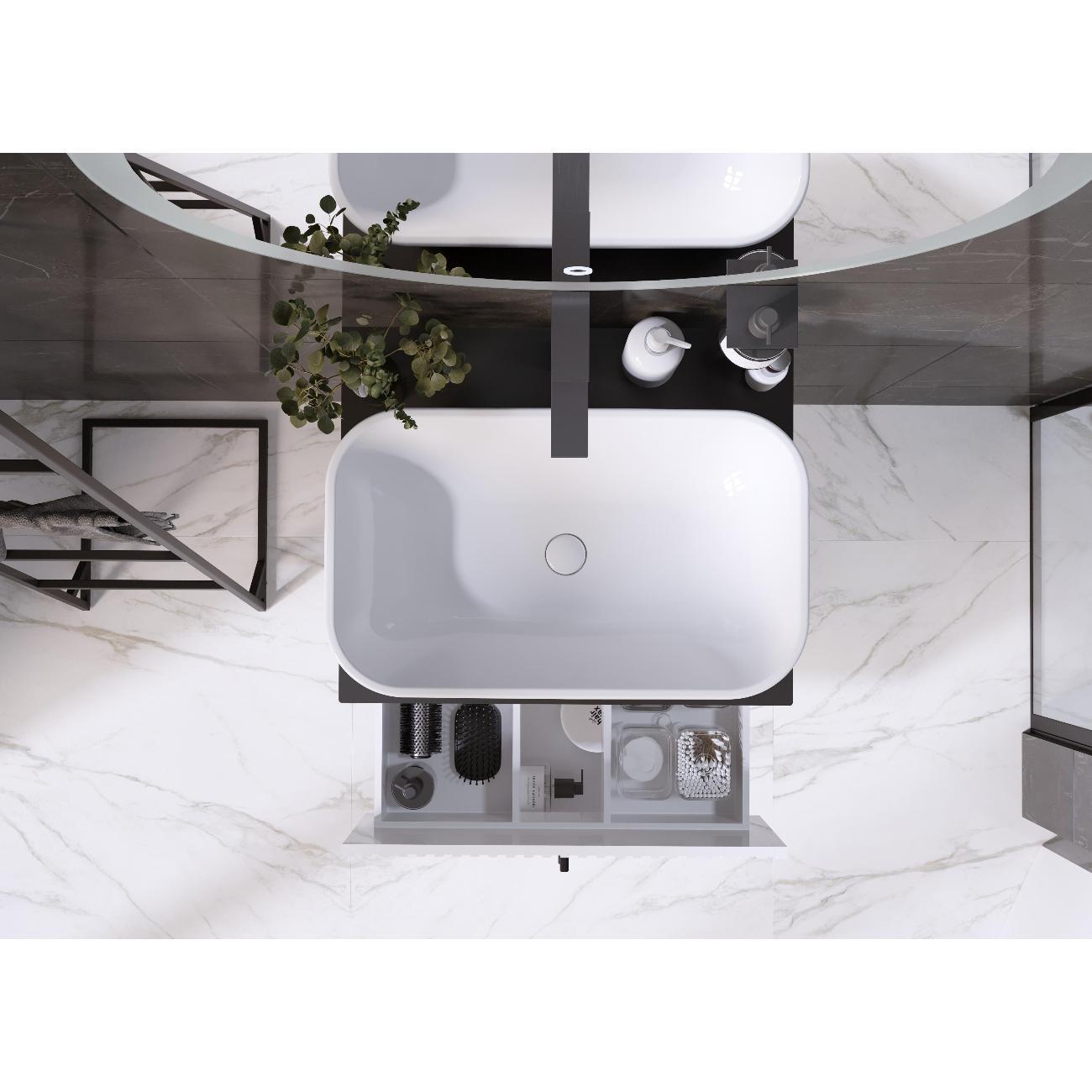 Тумба для ванной 1MARKA Подвесная под раковину 60х50 см, 2 ящика, цвет монолит найт/эмаль белая, Desire 1Марка Ц0000026589