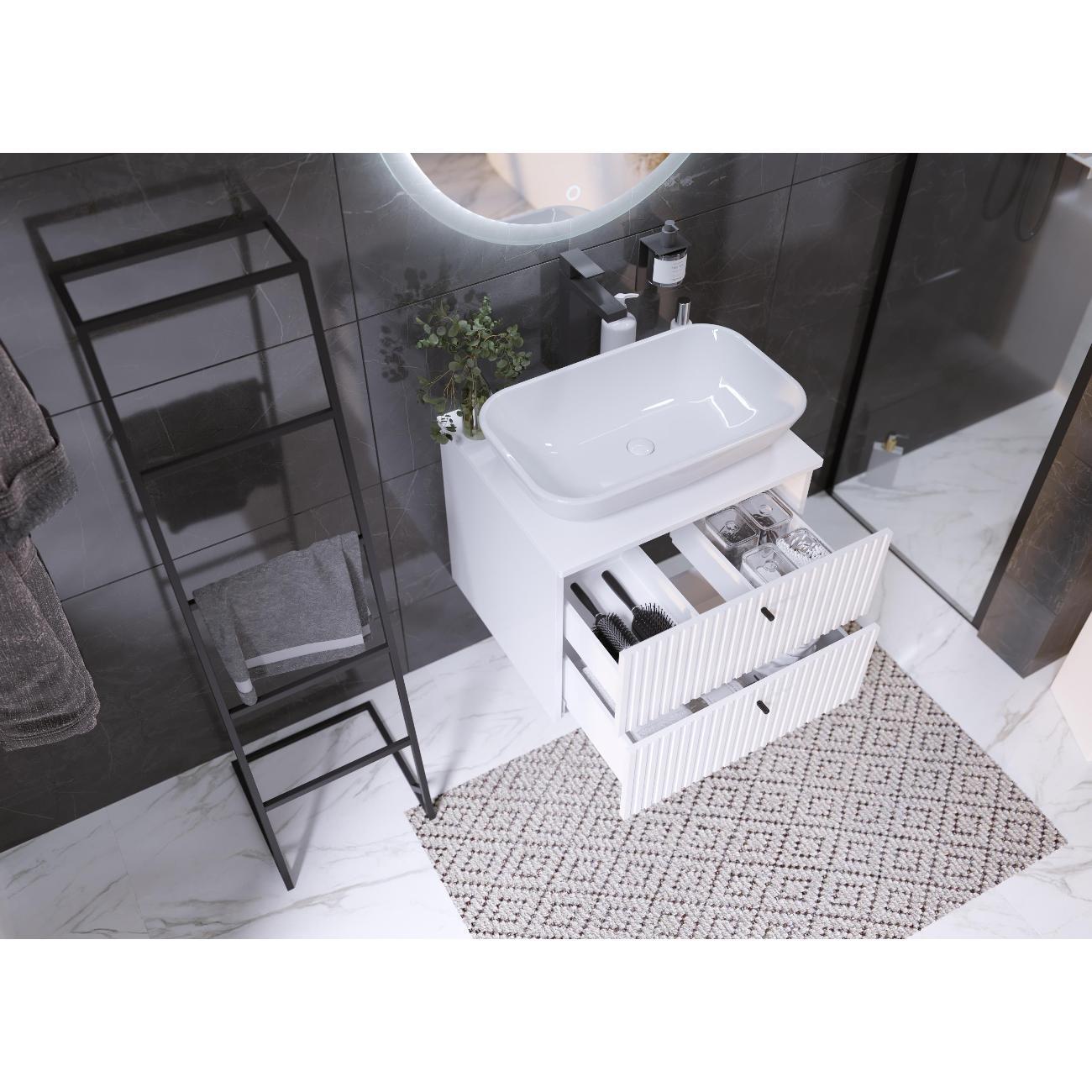 Тумба для ванной 1MARKA Подвесная под раковину 80х50 см, 2 ящика, цвет монолит айсберг/эмаль белая, Desire 1Марка Ц0000026594