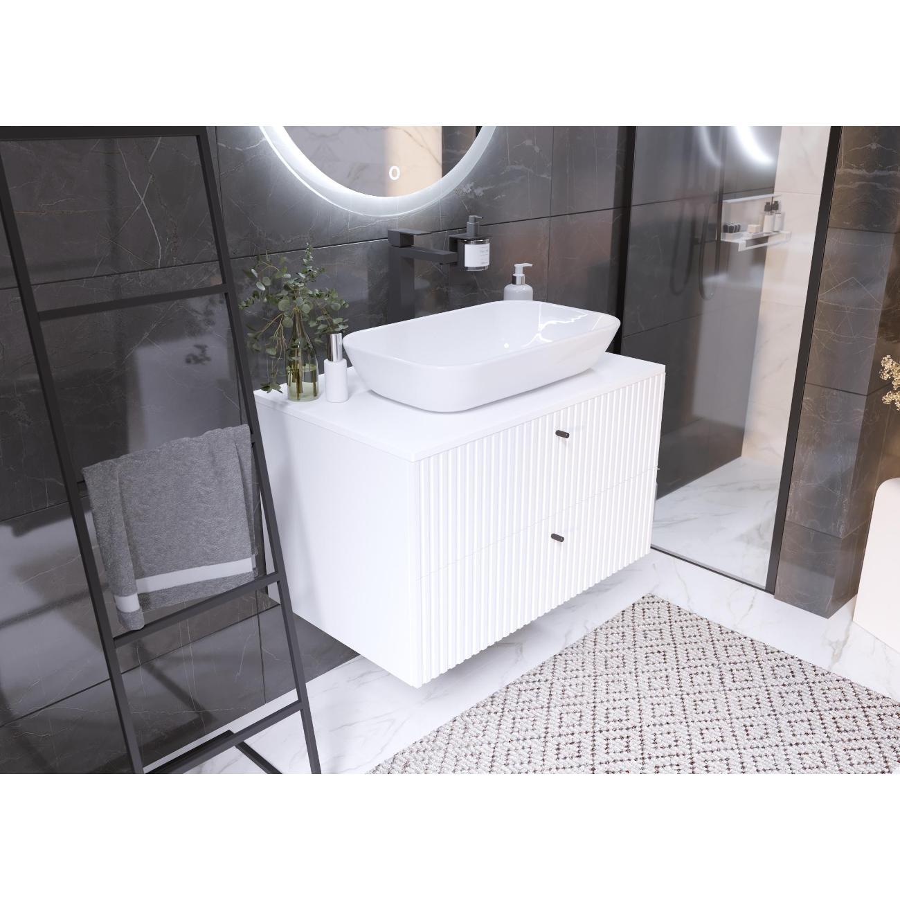 Тумба для ванной 1MARKA Подвесная под раковину 80х50 см, 2 ящика, цвет монолит айсберг/эмаль белая, Desire 1Марка Ц0000026594