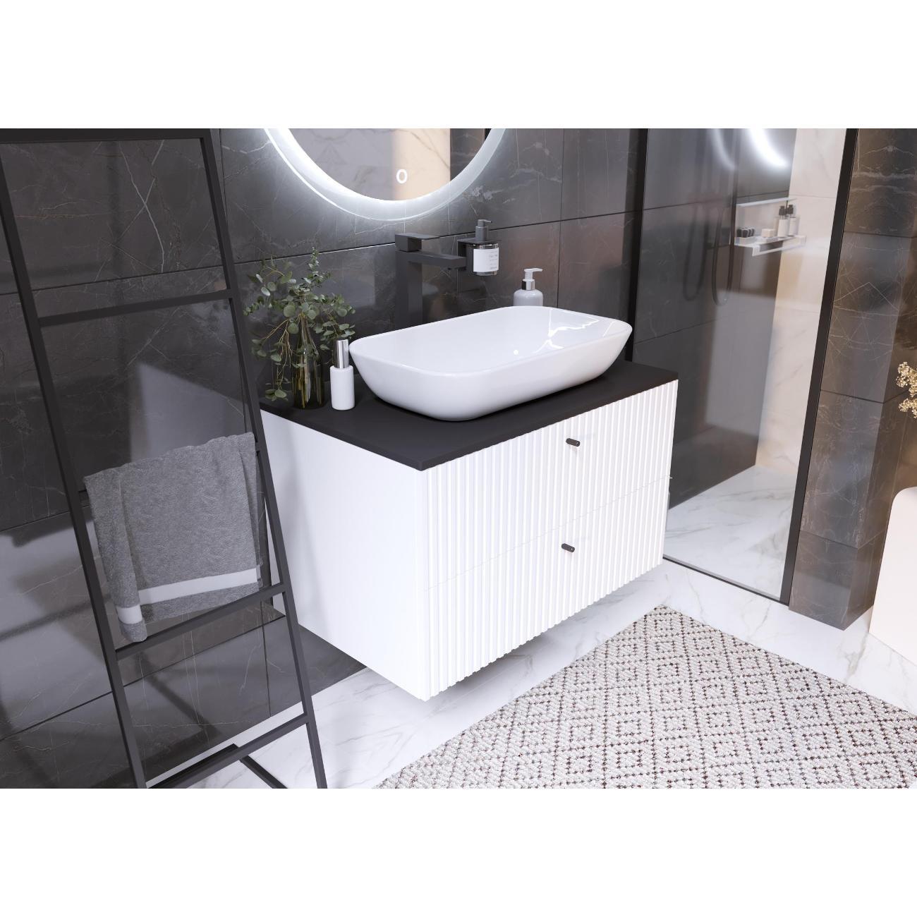 Тумба для ванной 1MARKA Подвесная под раковину 80х50 см, 2 ящика, цвет монолит найт/эмаль белая, Desire 1Марка Ц0000026590