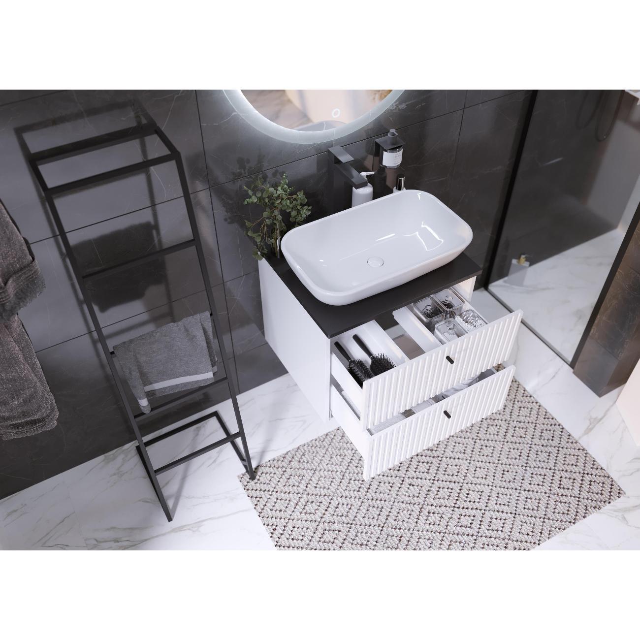 Тумба для ванной 1MARKA Подвесная под раковину 80х50 см, 2 ящика, цвет монолит найт/эмаль белая, Desire 1Марка Ц0000026590