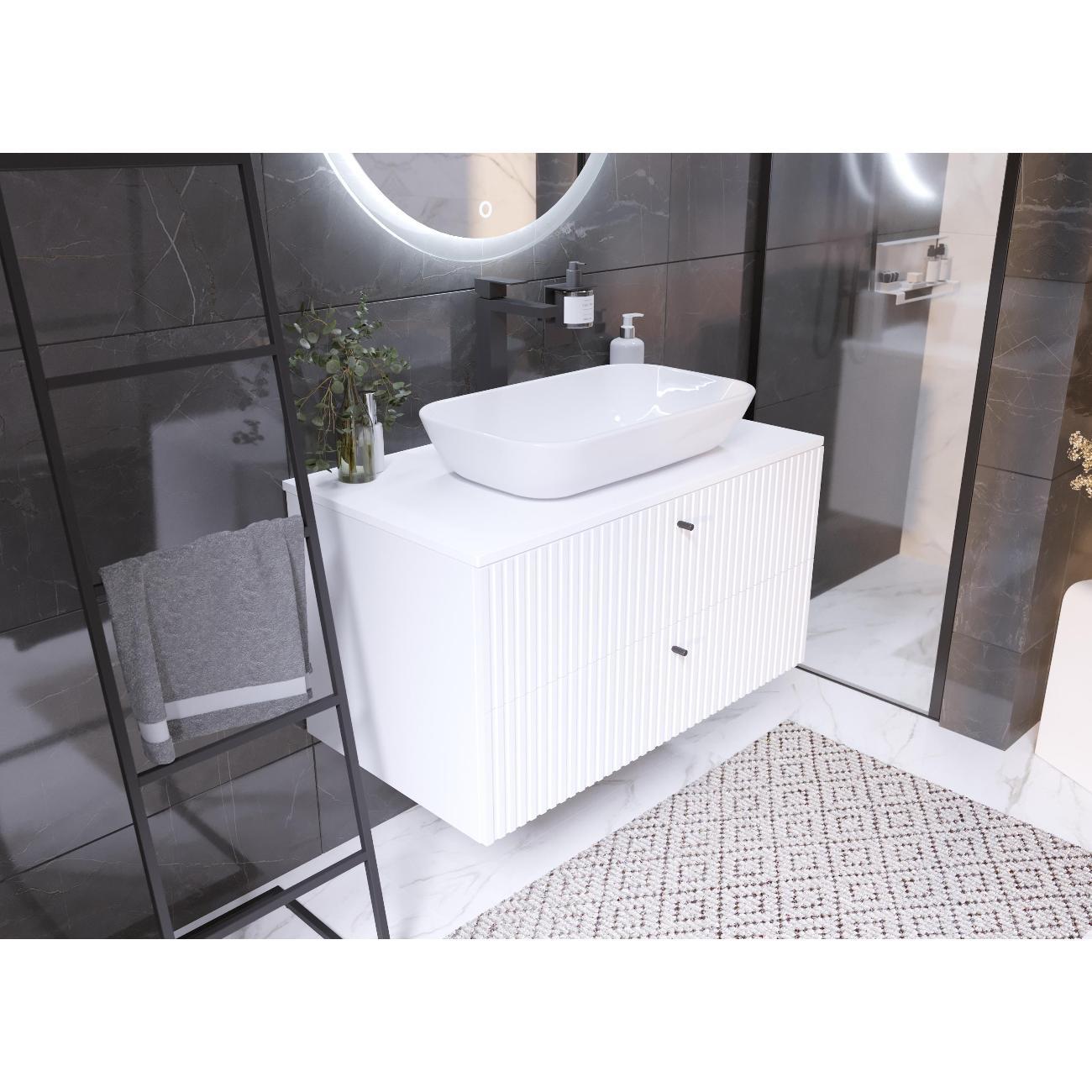 Тумба для ванной 1MARKA Подвесная под раковину 90х50 см, 2 ящика, цвет монолит айсберг/эмаль белая, Desire 1Марка Ц0000026595