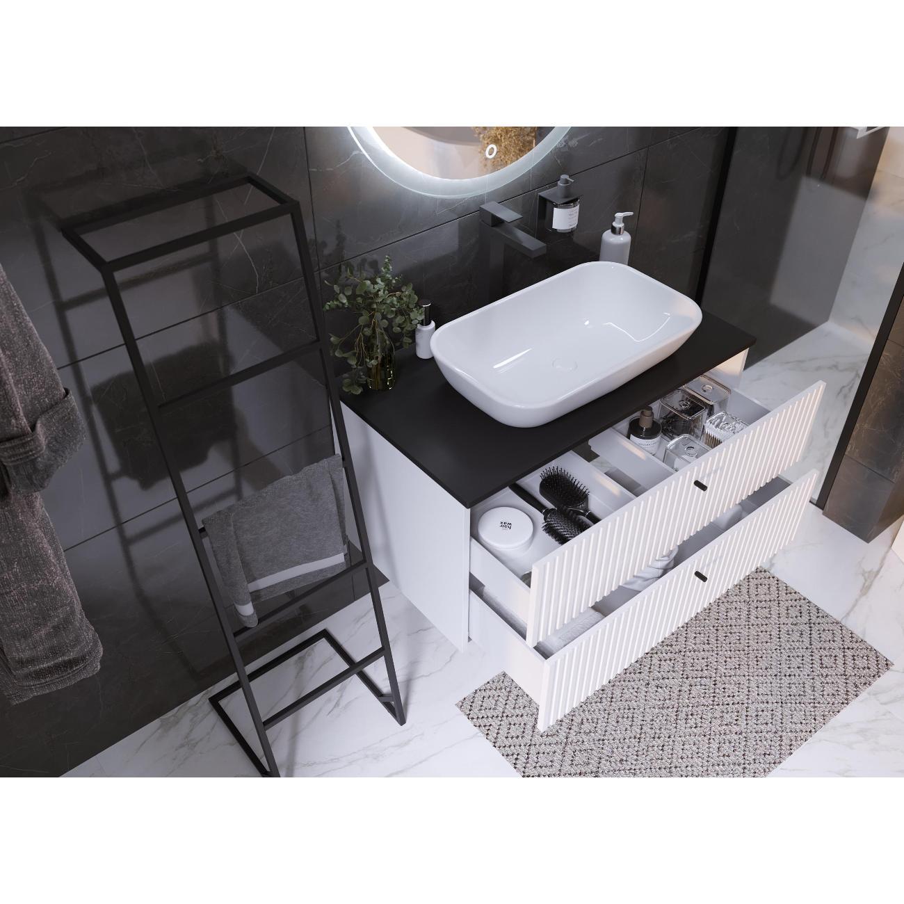 Тумба для ванной 1MARKA Подвесная под раковину 90х50 см, 2 ящика, цвет монолит найт/эмаль белая, Desire 1Марка Ц0000026591