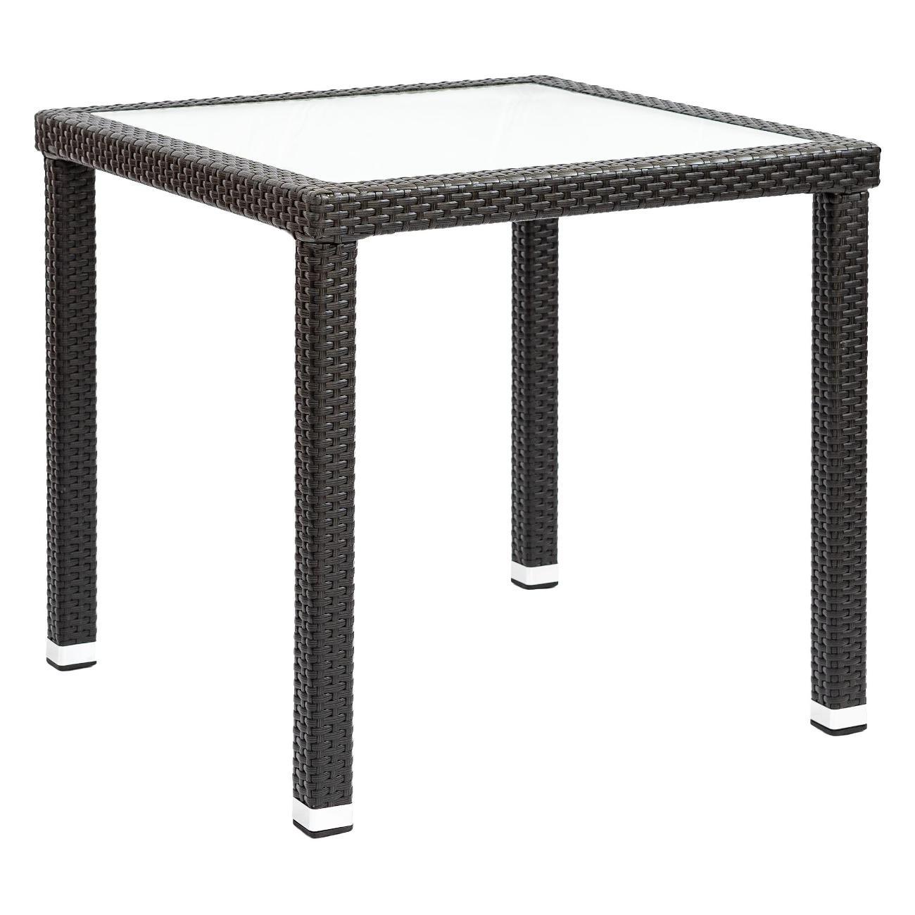 Стол садовый KONWAY из ротанга Панама черный 80х80х75 см со стеклянной столешницей