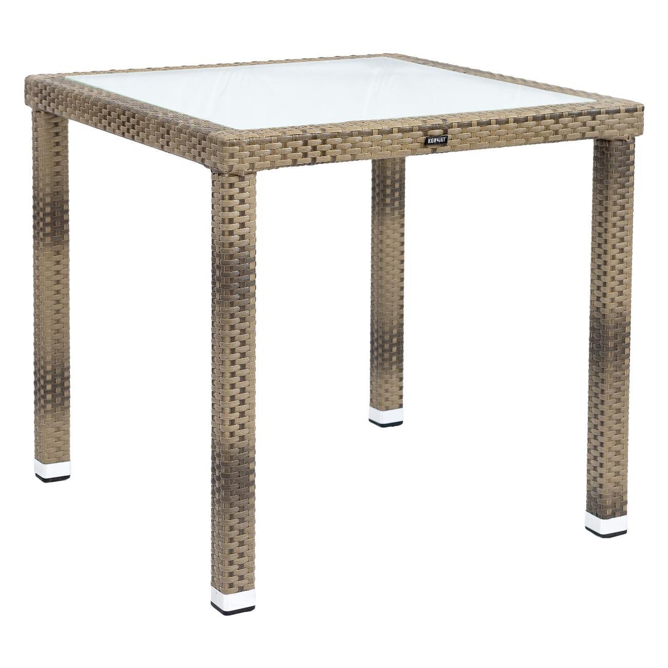 Стол садовый KONWAY из ротанга Панама слоновая кость 80х80х75 см со стеклянной столешницей