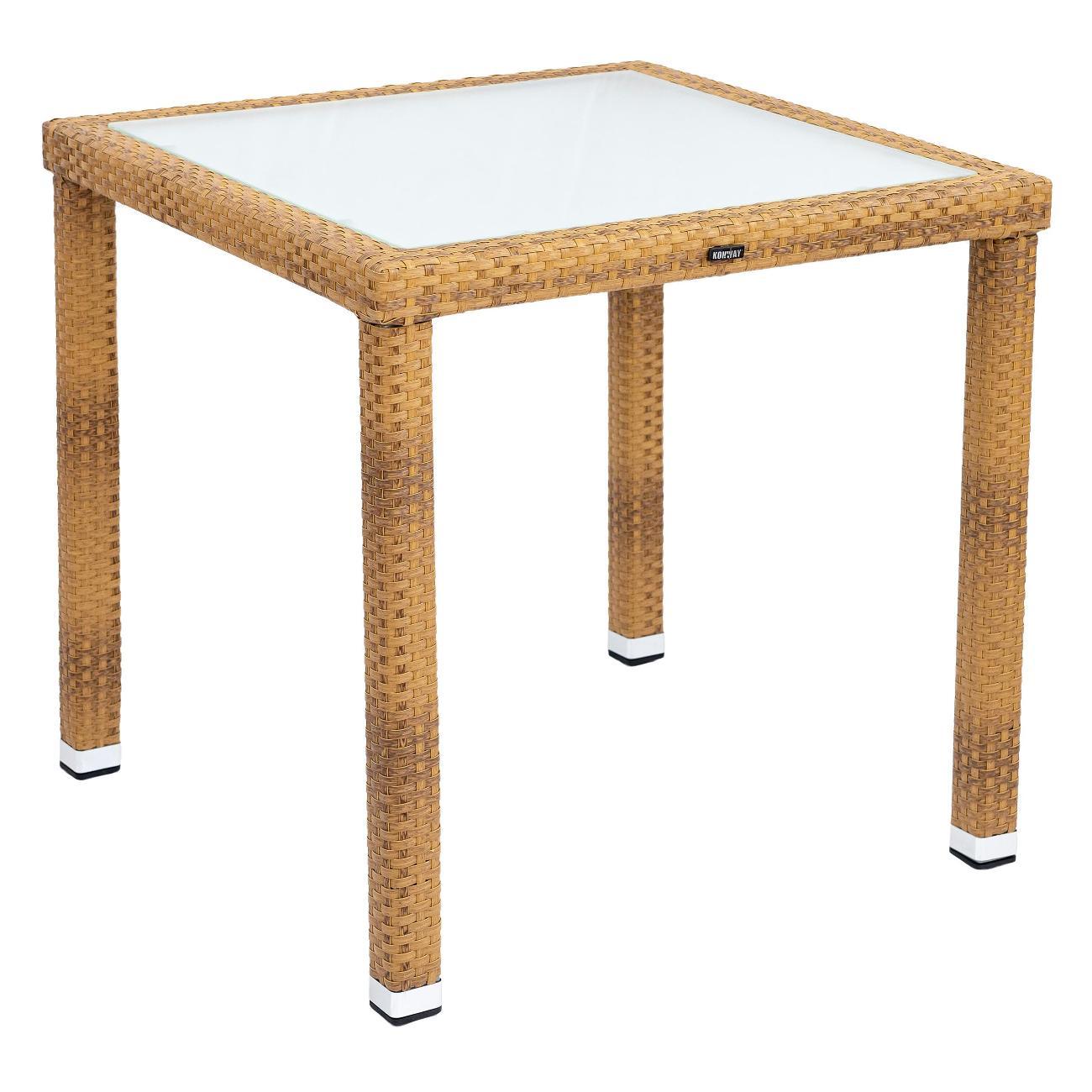 Стол садовый KONWAY из ротанга Панама табак 80х80х75 см со стеклянной столешницей