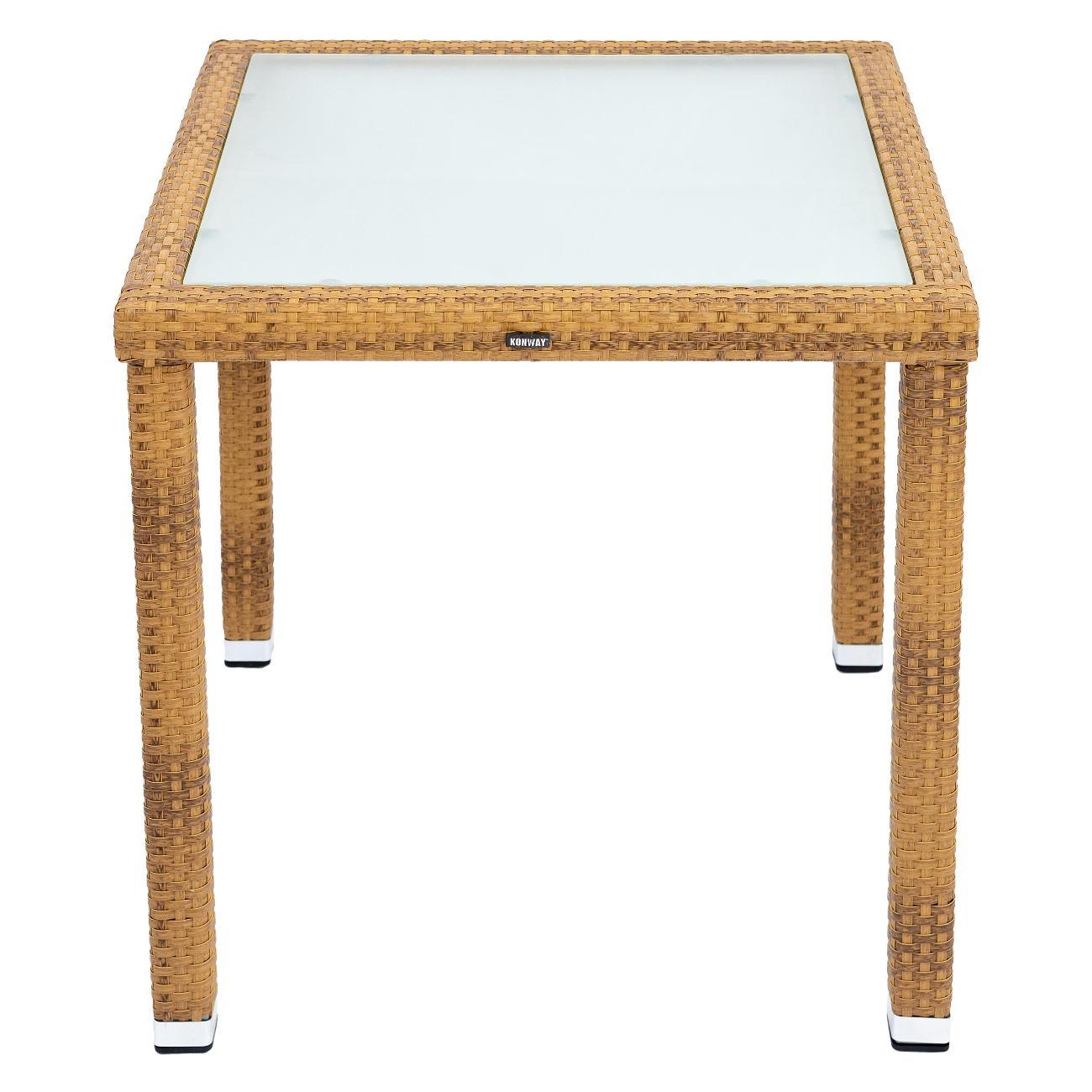 Стол садовый KONWAY из ротанга Панама табак 80х80х75 см со стеклянной столешницей