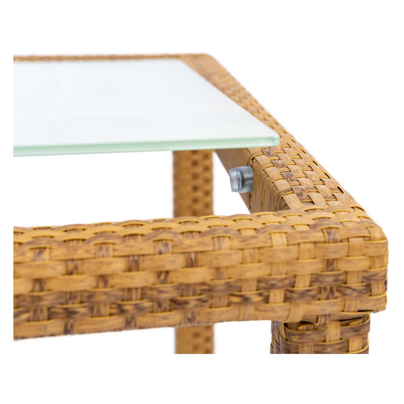 Стол садовый KONWAY из ротанга Панама табак 80х80х75 см со стеклянной столешницей